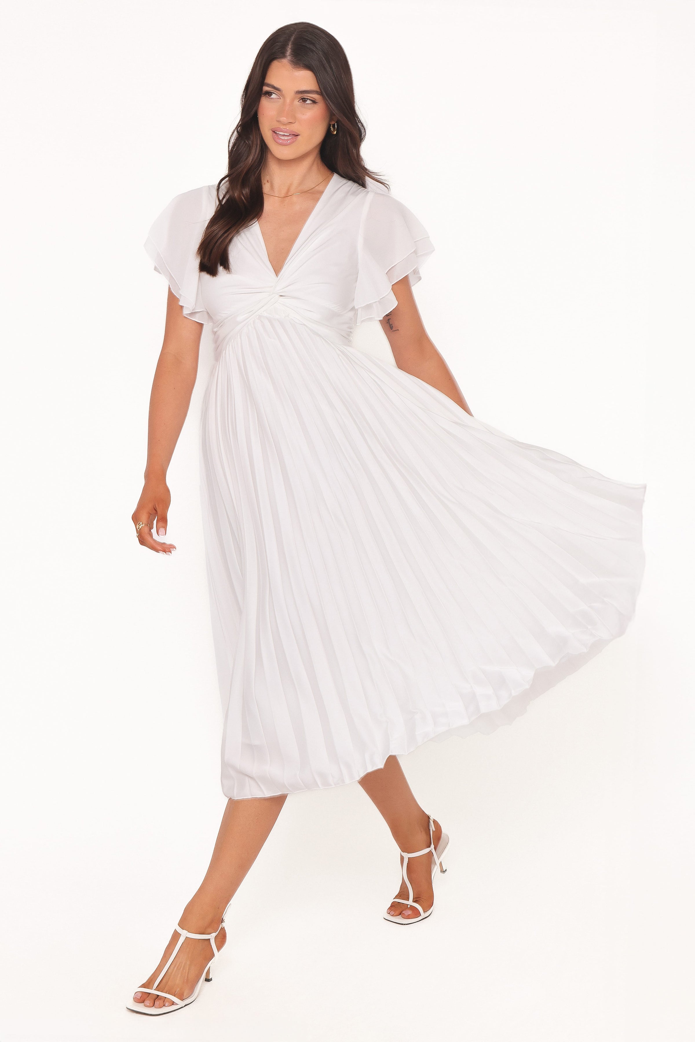Petal and Pup USA DRESSES Nova Flutter Sleeve Midi Dress - White