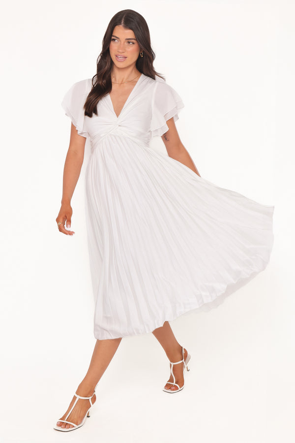 Petal and Pup USA DRESSES Nova Flutter Sleeve Midi Dress - White
