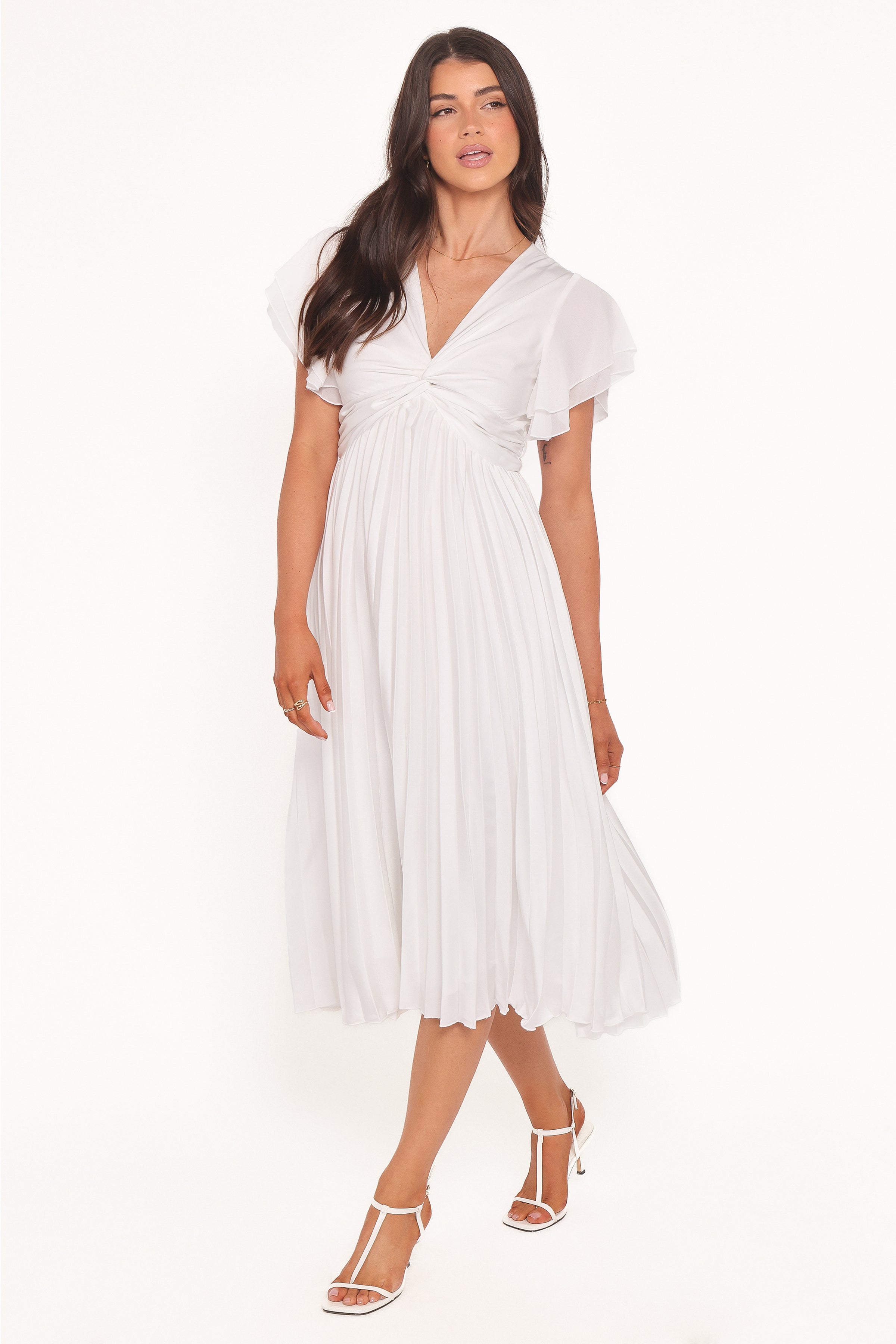 Petal and Pup USA DRESSES Nova Flutter Sleeve Midi Dress - White