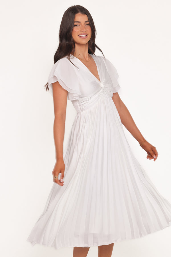 Petal and Pup USA DRESSES Nova Flutter Sleeve Midi Dress - White