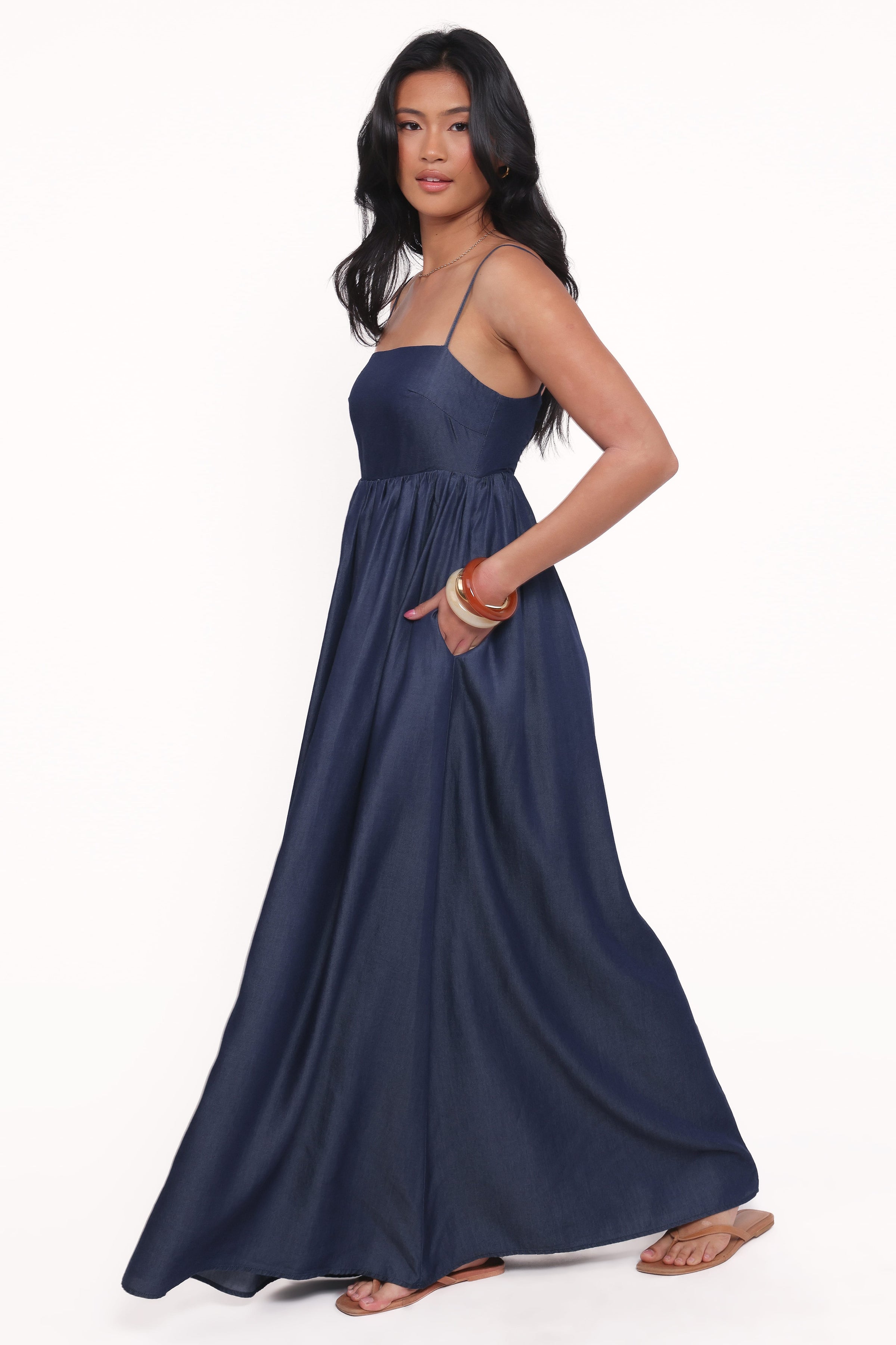 Petal and Pup USA DRESSES Odessa Maxi Dress - Dark Chambray