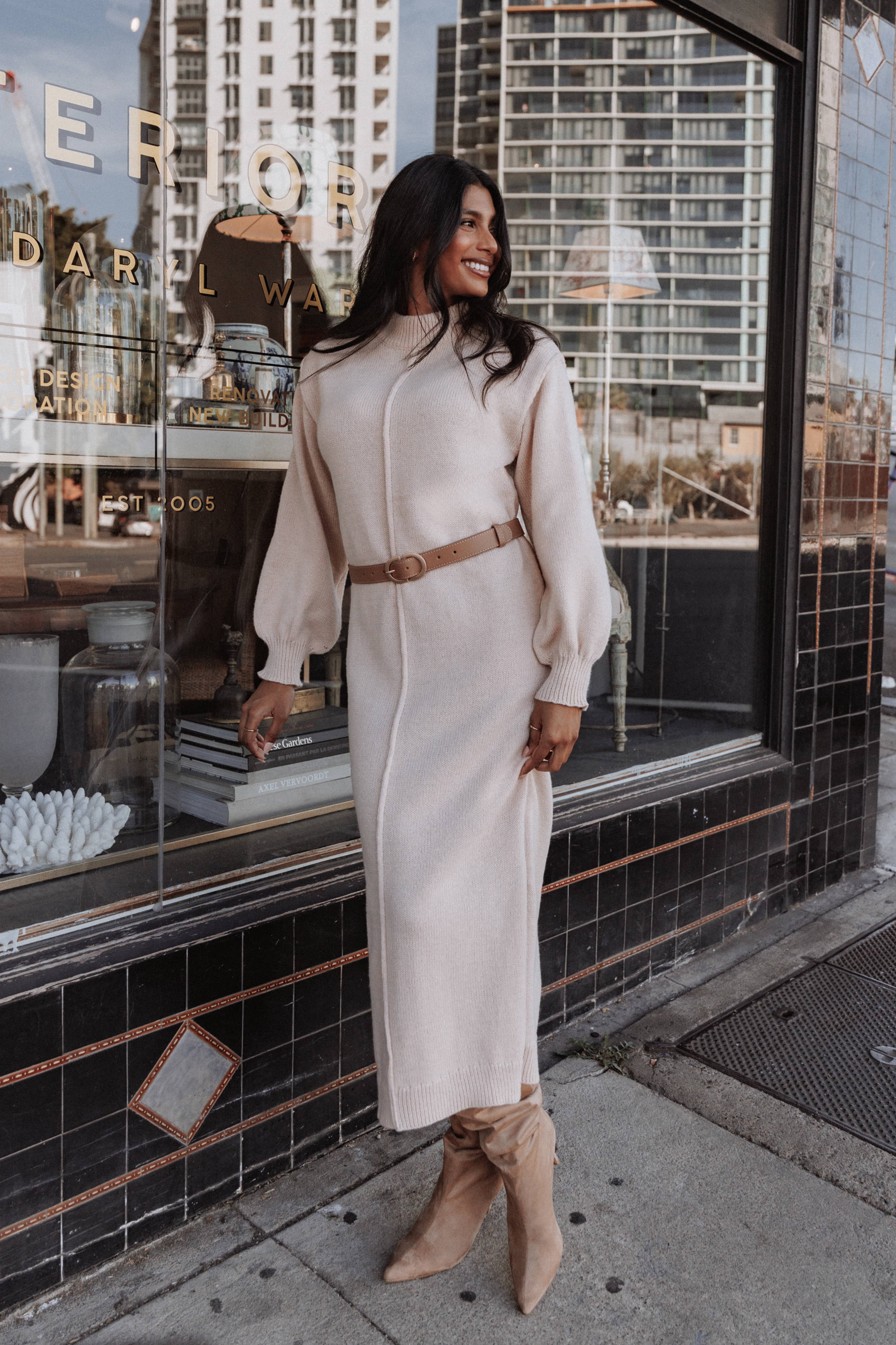 Petal and Pup USA DRESSES Odile Knit Midi Dress - Tan