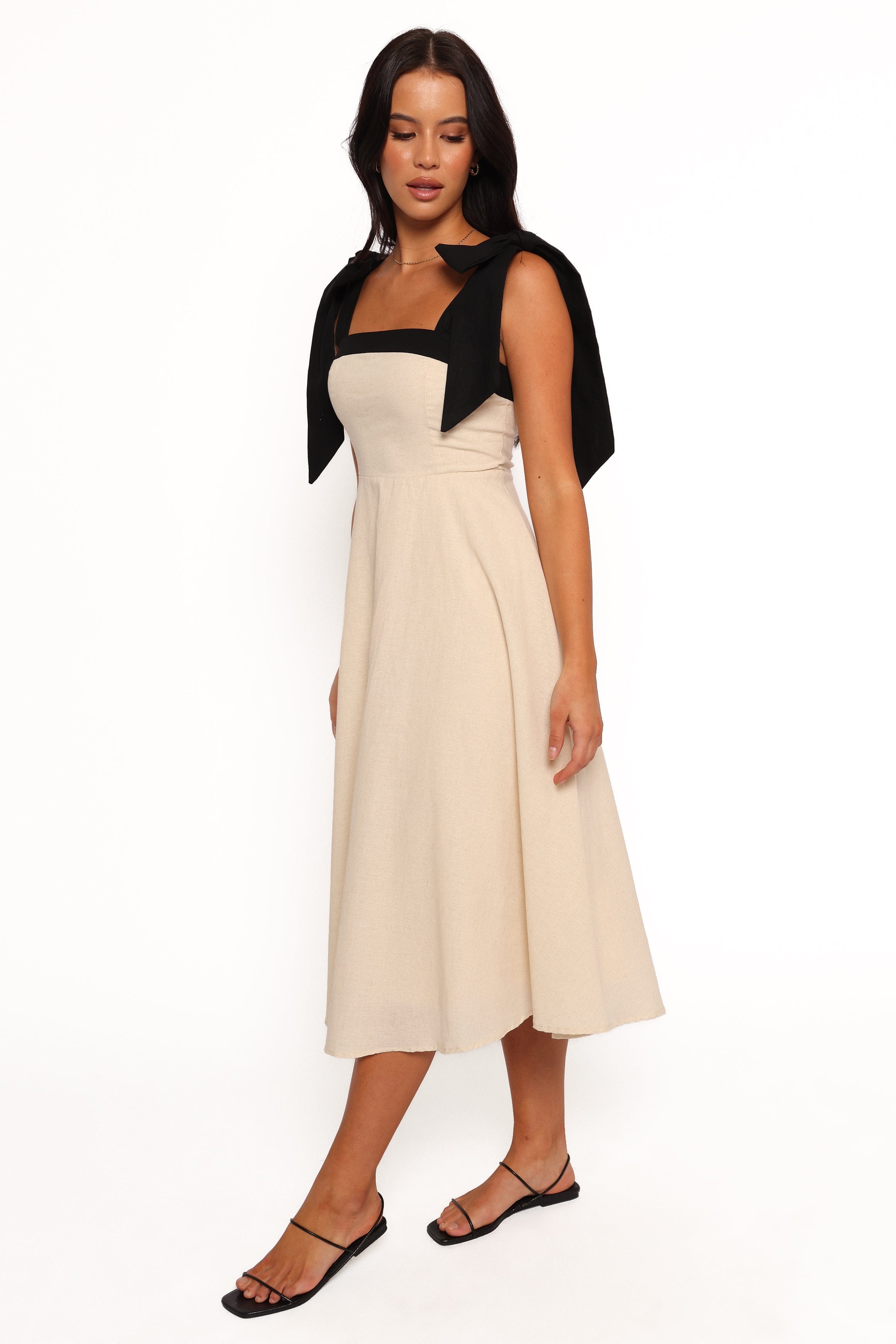 Petal and Pup USA DRESSES Olinda Midi Dress - Oatmeal Black