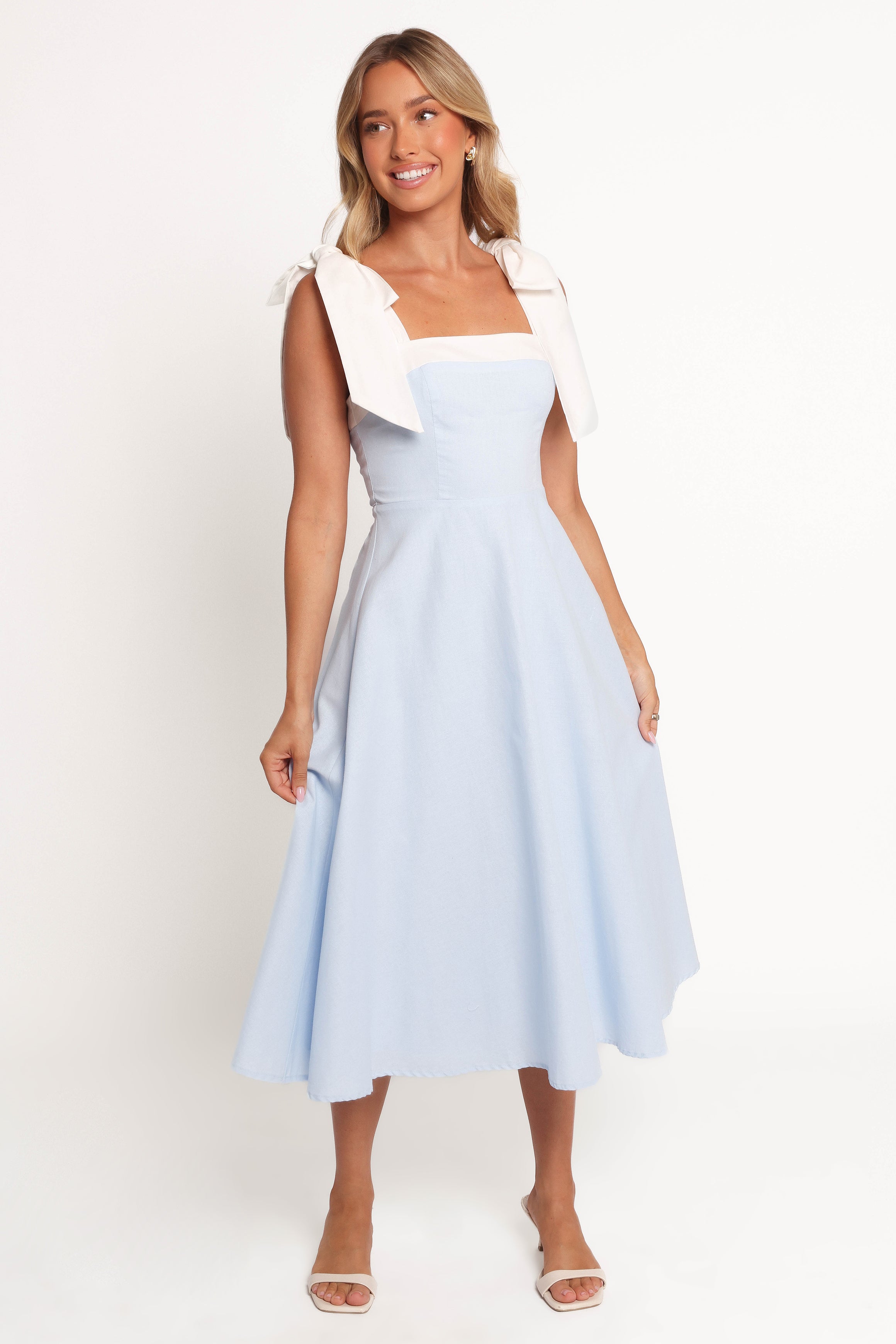 Petal and Pup USA DRESSES Olinda Midi Dress - Pale Blue/White