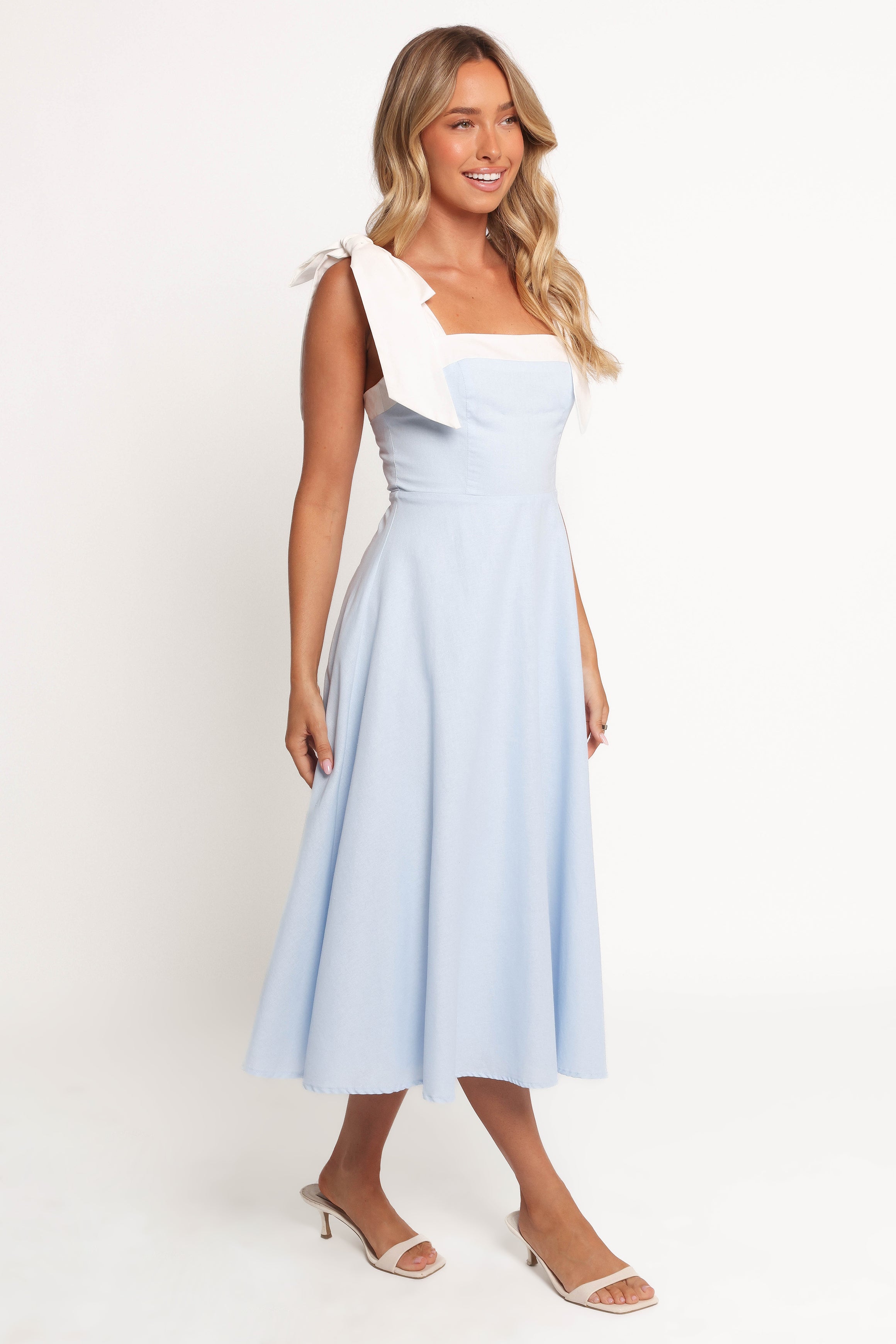 Petal and Pup USA DRESSES Olinda Midi Dress - Pale Blue/White