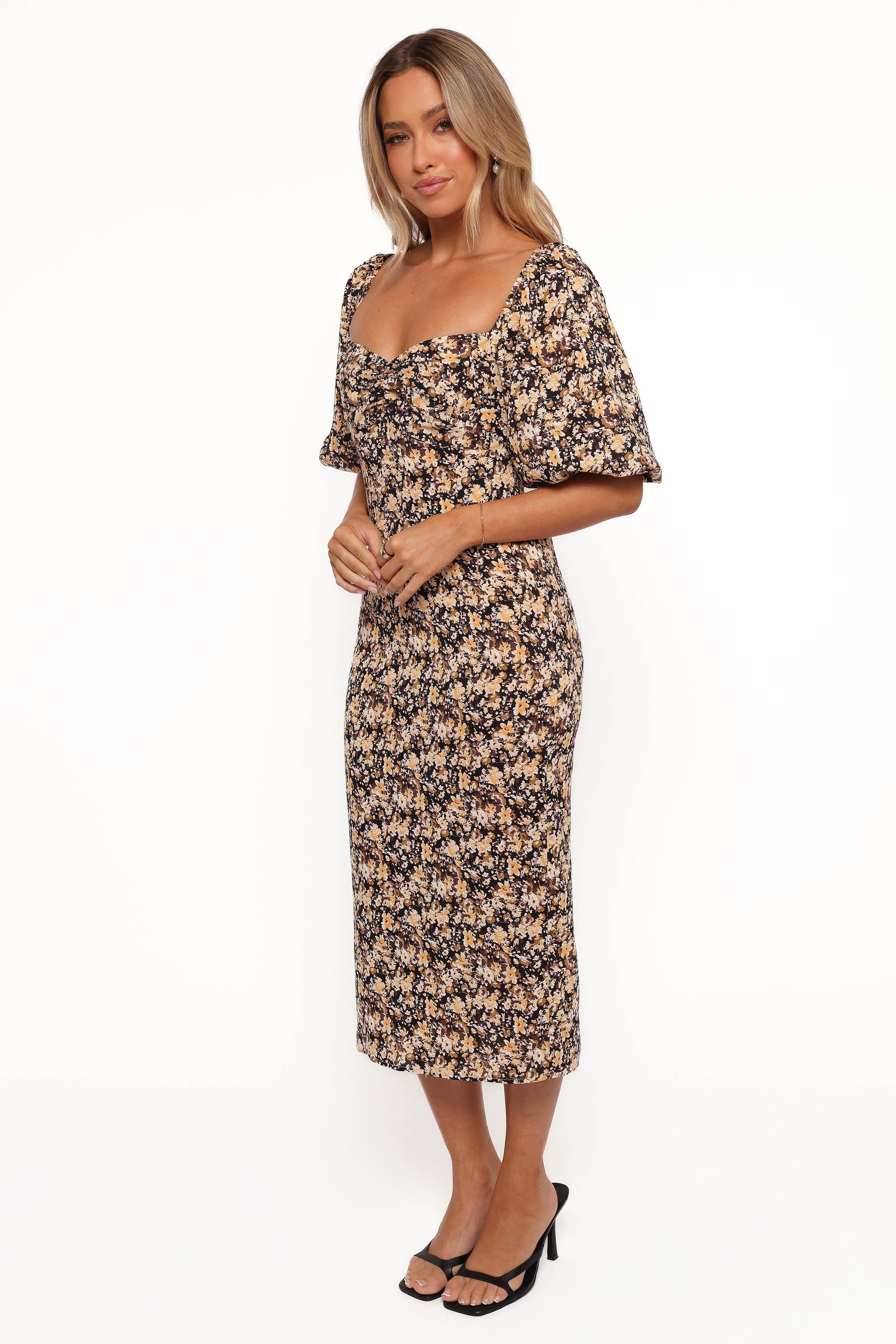 Petal and Pup USA DRESSES Oona Midi Dress - Black Ditsy Floral