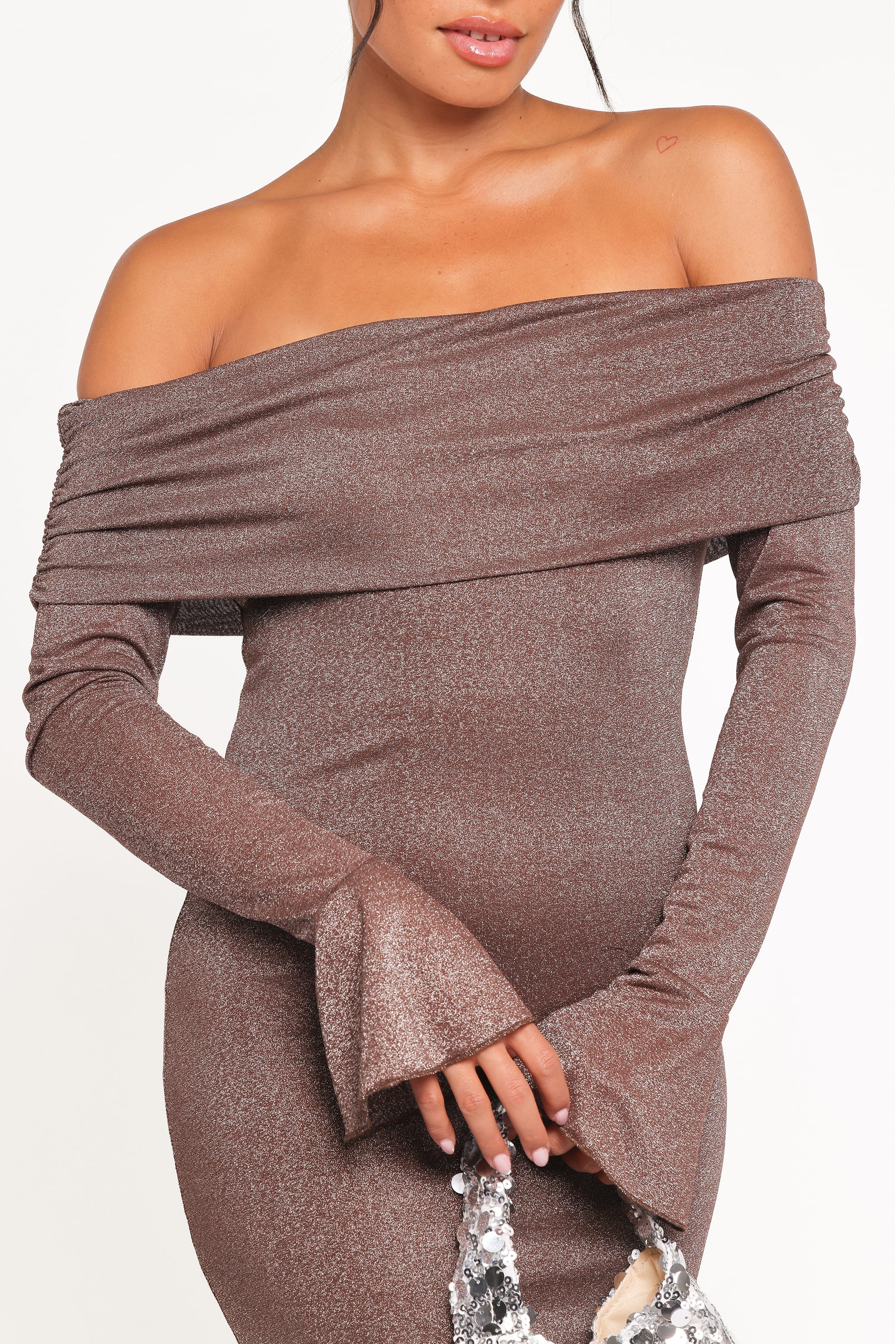 Petal and Pup USA DRESSES Oraton Off Shoulder Maxi Dress - Brown