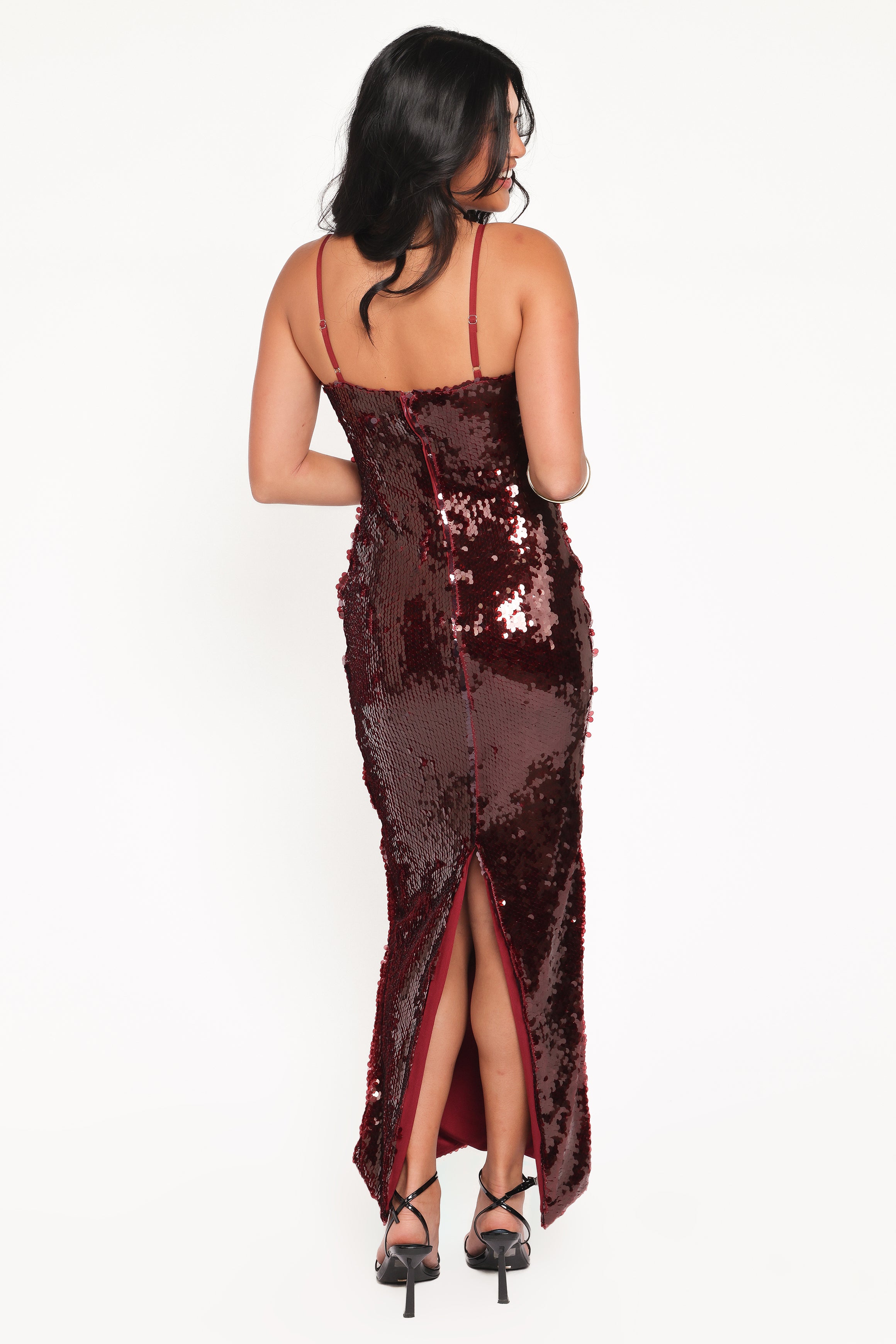 Petal and Pup USA DRESSES Orlena Sequin Midi Dress - Burgundy