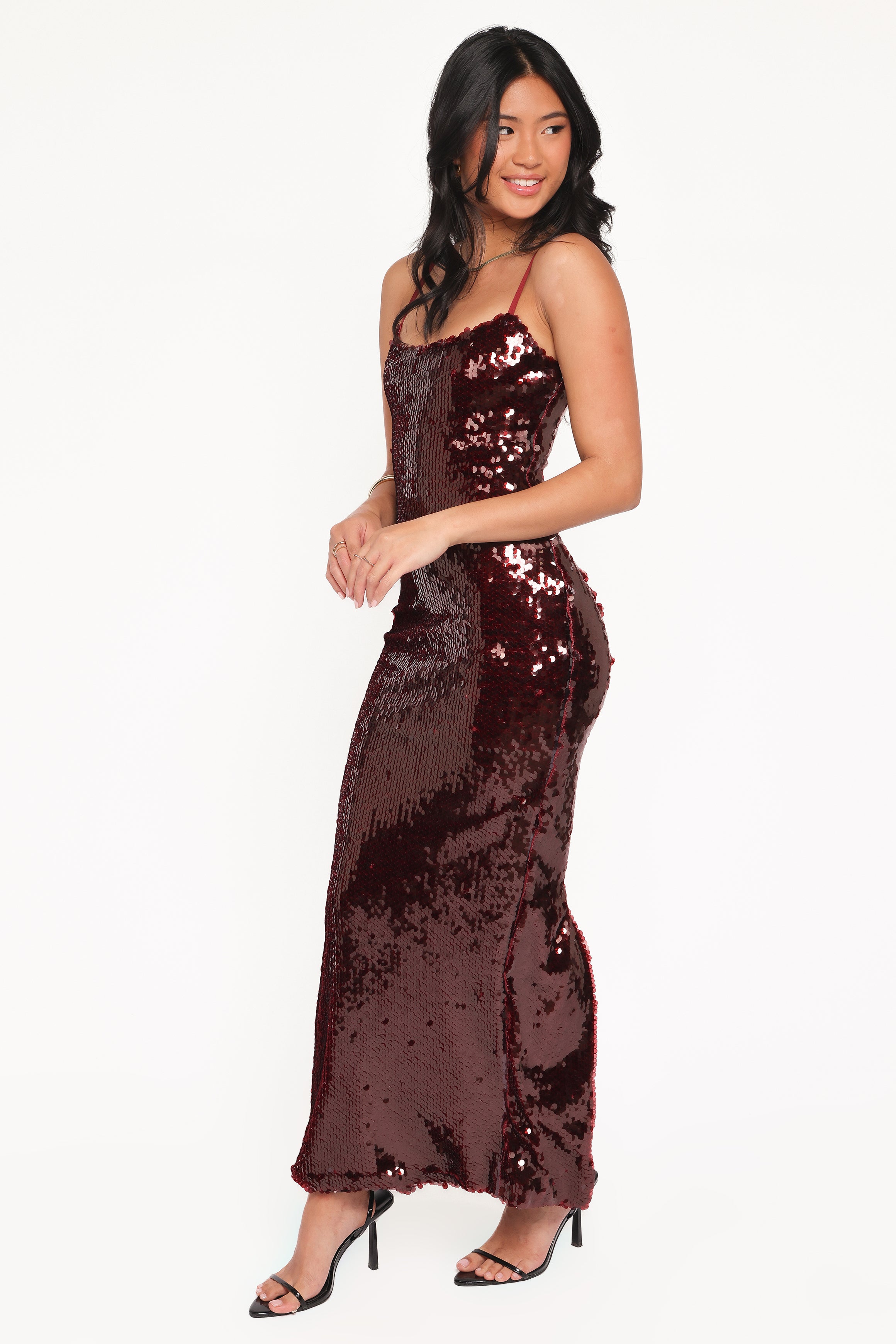 Petal and Pup USA DRESSES Orlena Sequin Midi Dress - Burgundy