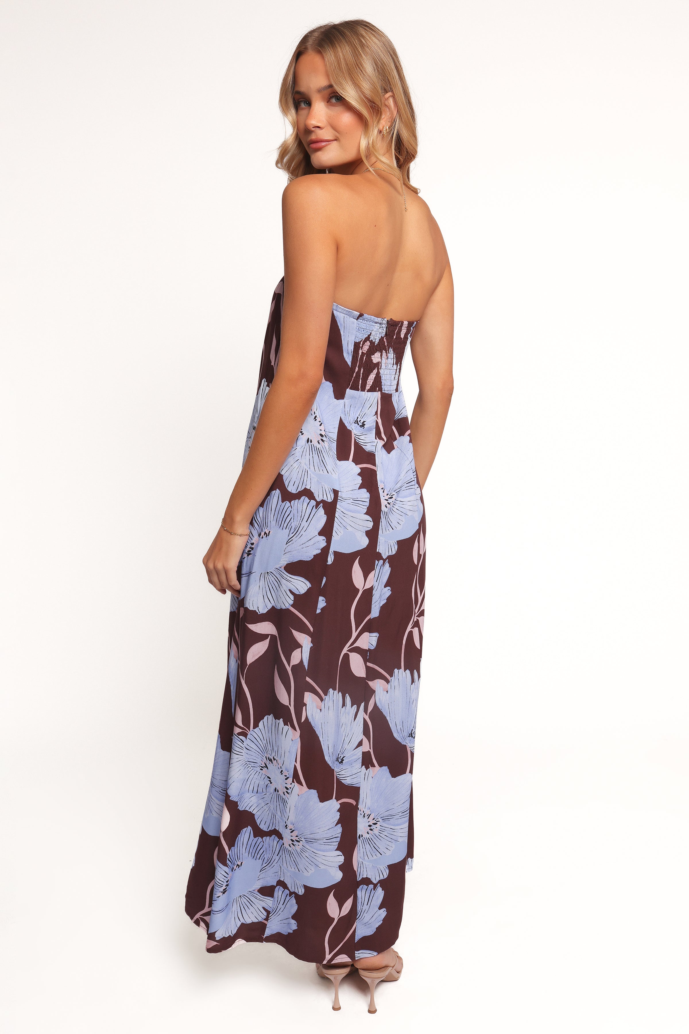 Petal and Pup USA DRESSES Ottavia Strapless Maxi Dress - Blue Poppies