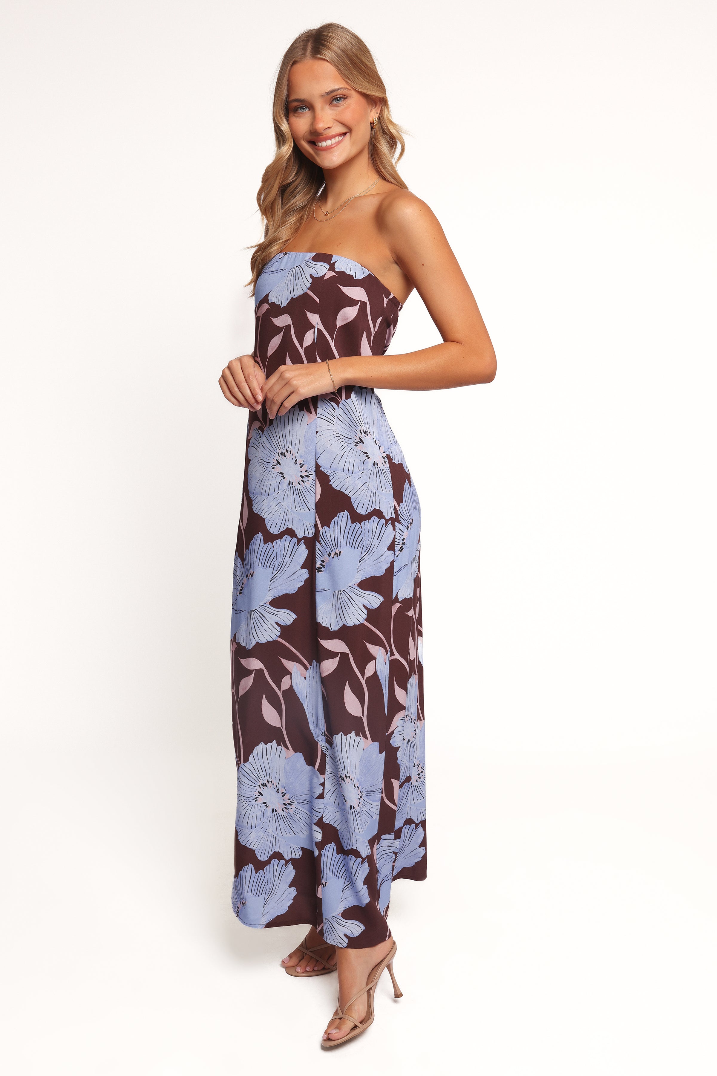 Petal and Pup USA DRESSES Ottavia Strapless Maxi Dress - Blue Poppies