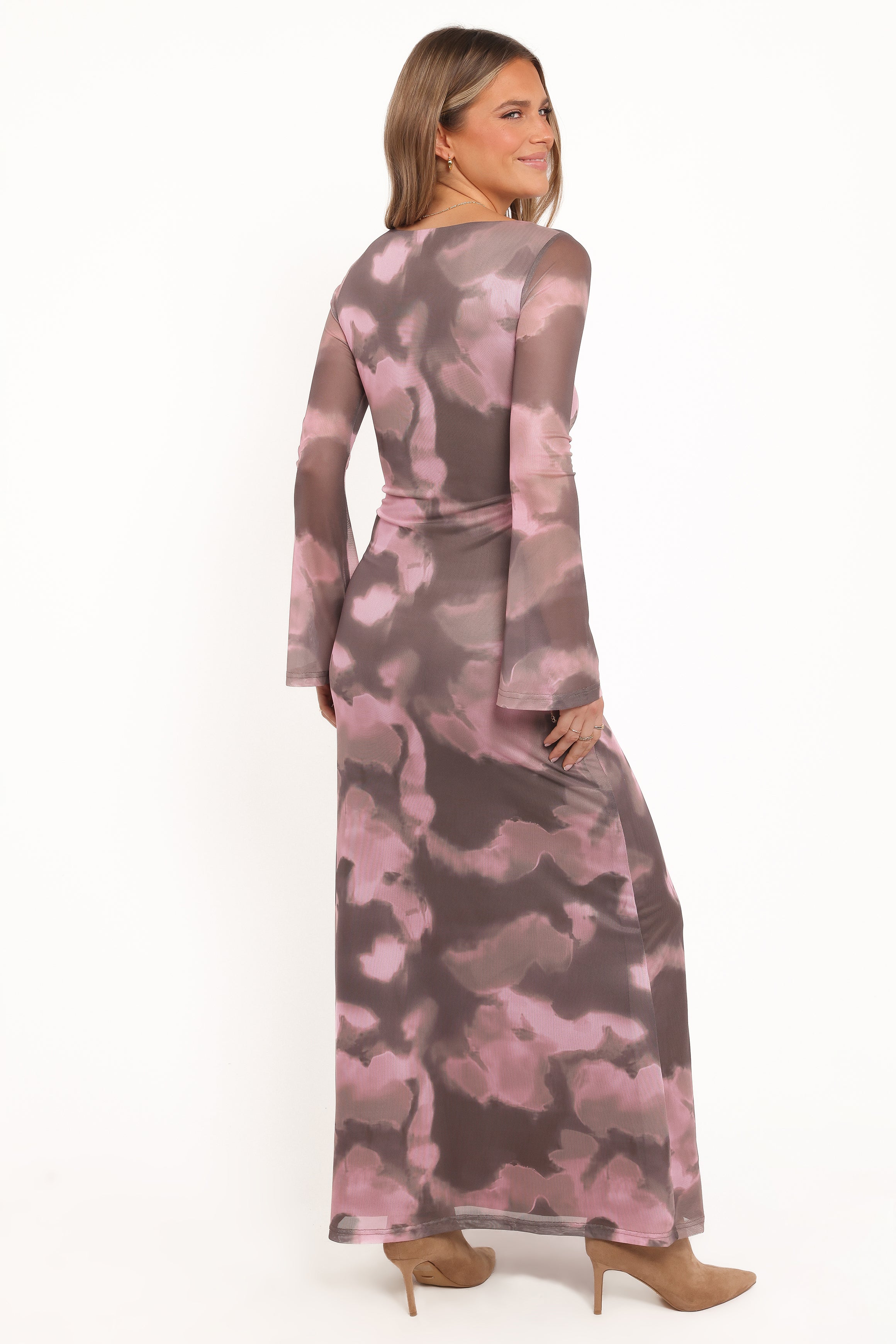 Petal and Pup USA DRESSES Pandora Long Sleeve Maxi Dress - Pink/Brown Print