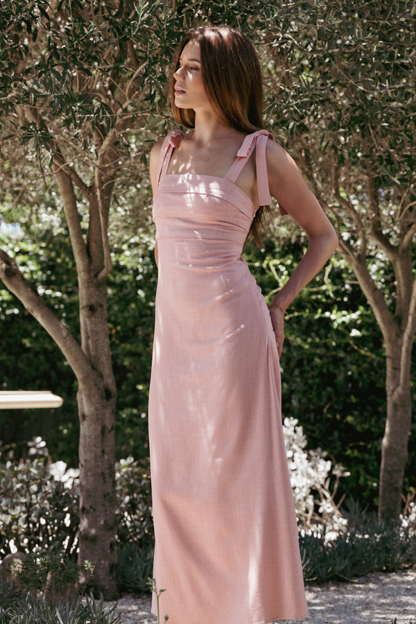Petal and Pup USA DRESSES Patterson Tie Shoulder Midi Dress - Blush