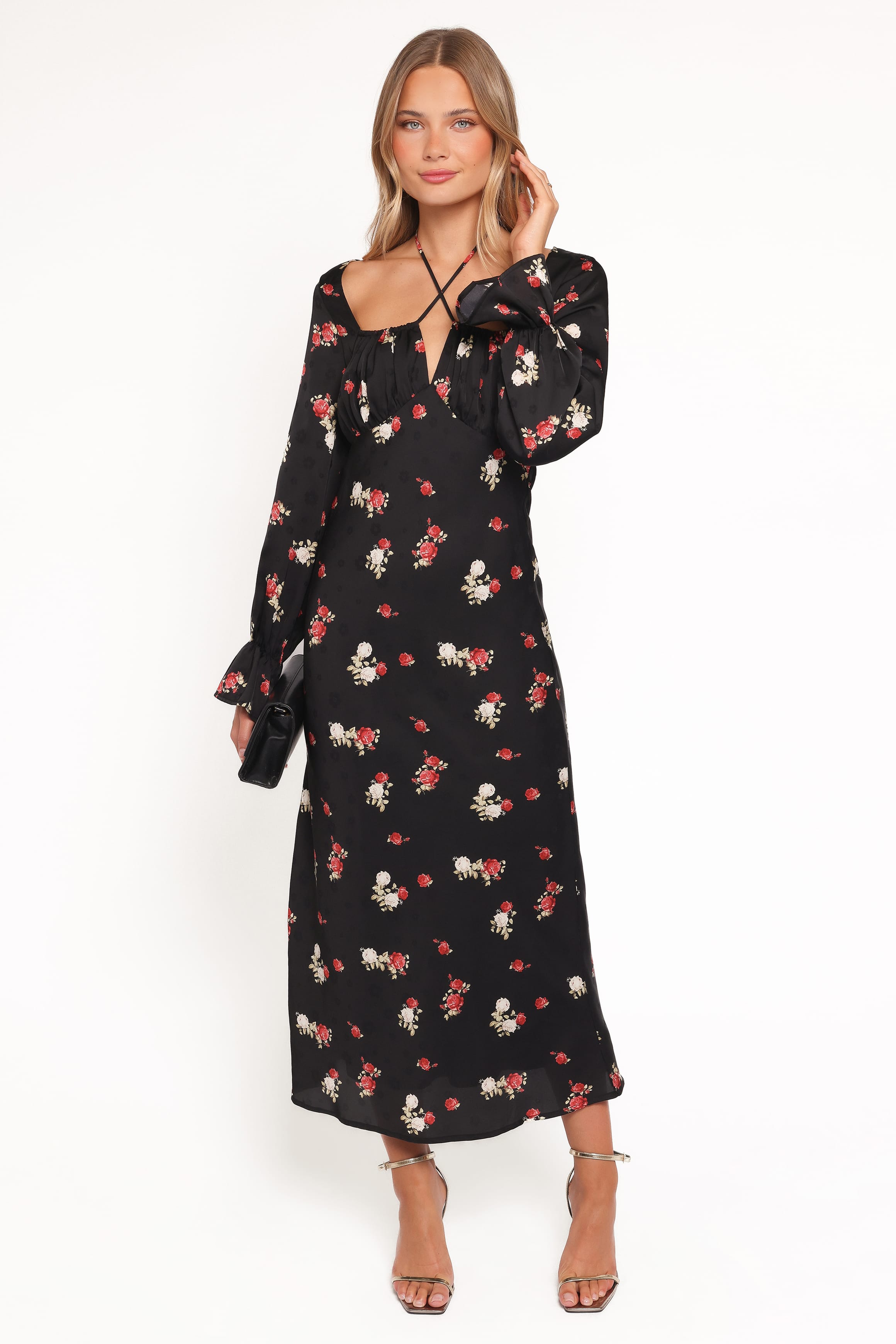 Petal and Pup USA DRESSES Pauline Long Sleeve Maxi Dress - Black Floral