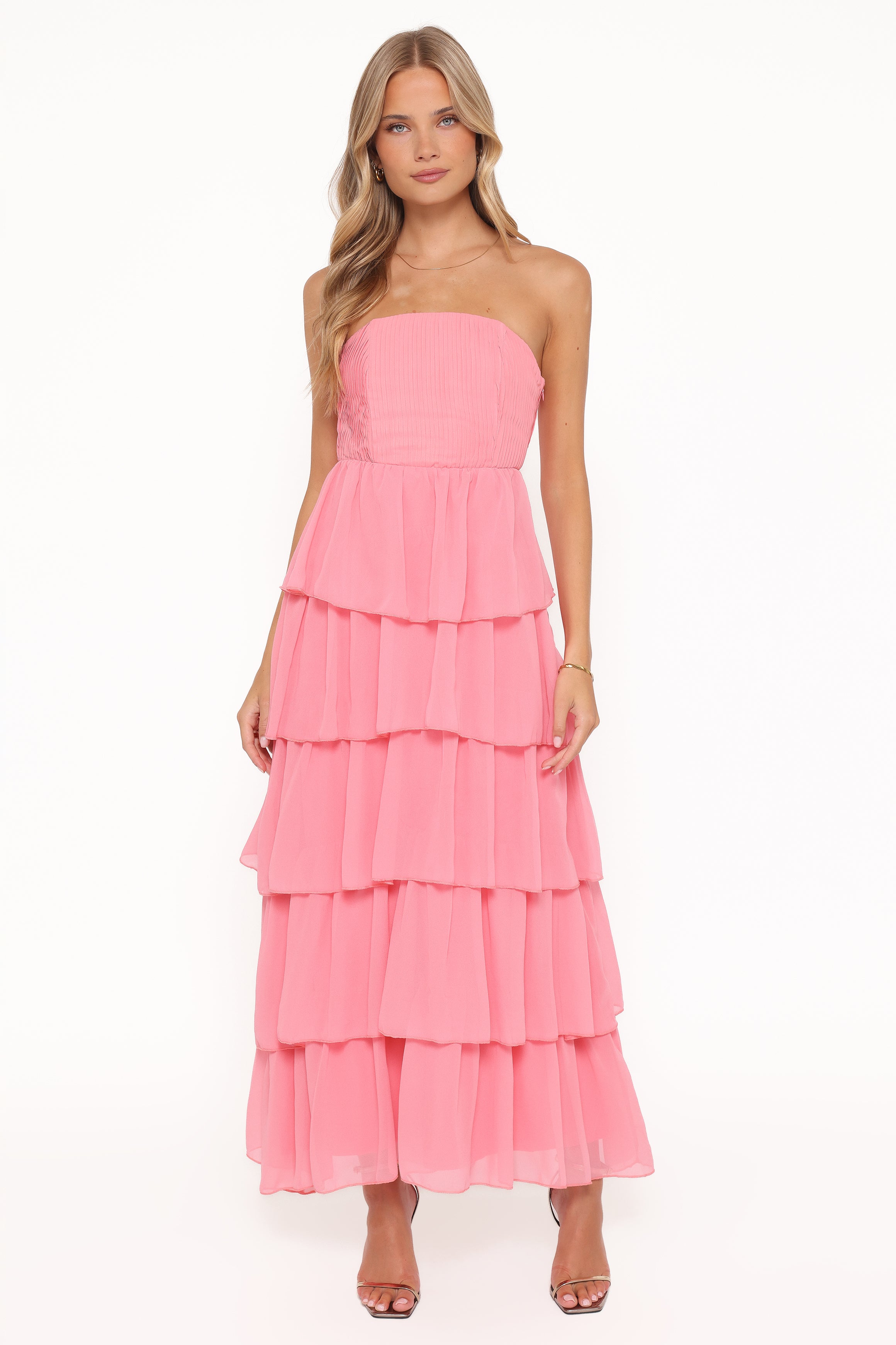 Petal and Pup USA DRESSES Peachester Strapless Maxi Dress - Coral