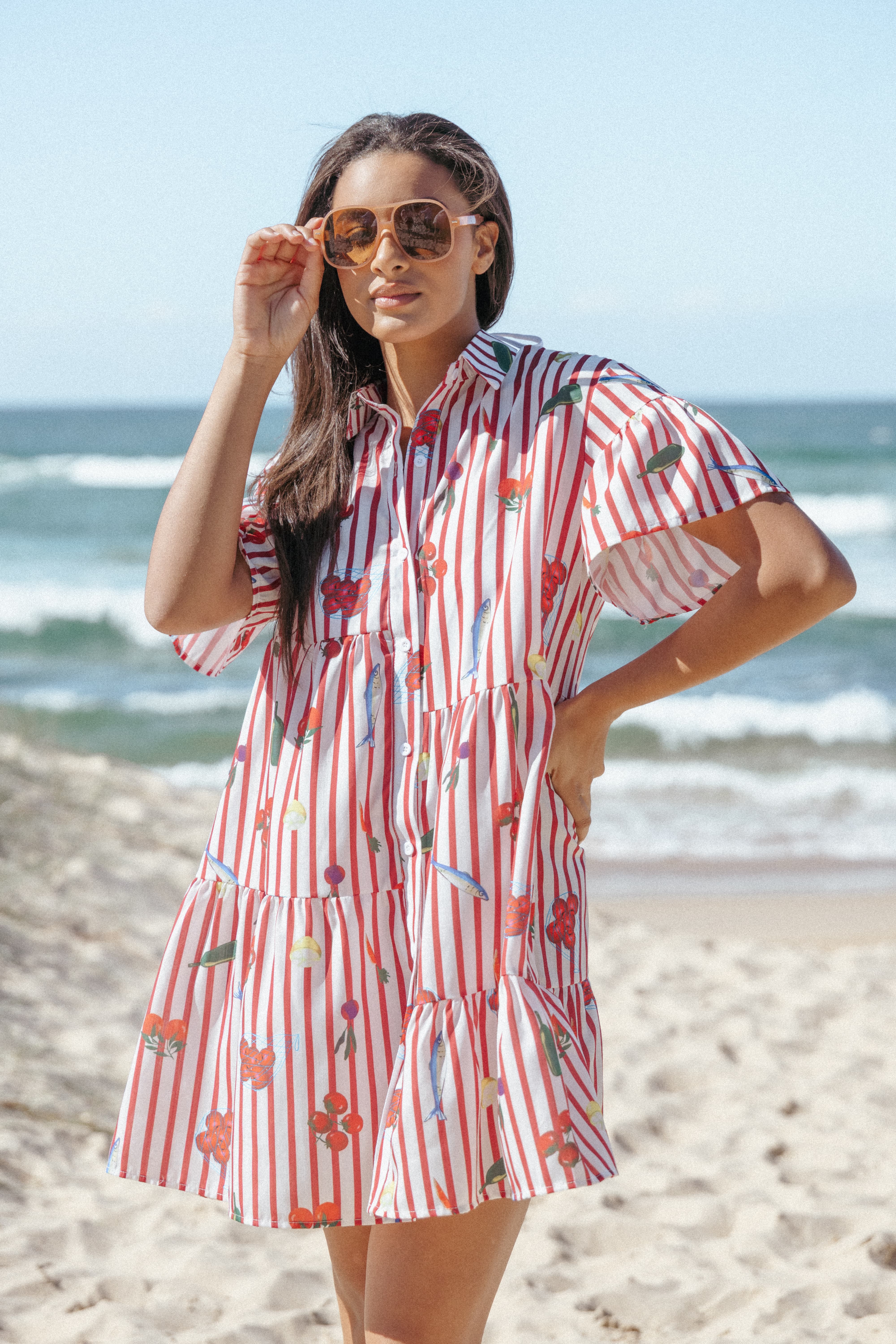 Petal and Pup USA DRESSES Peachy Mini Dress - Red Picnic Stripe