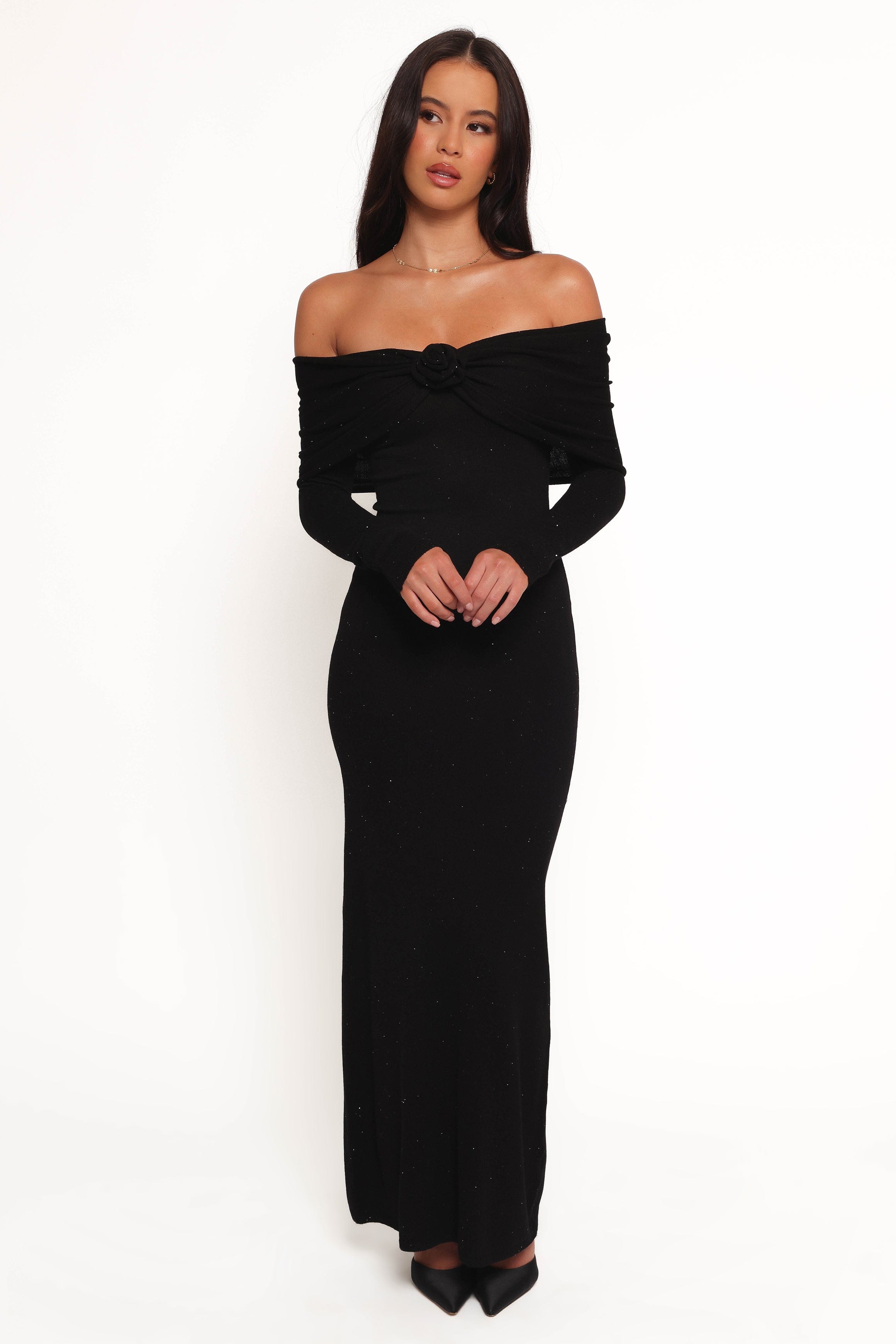 Petal and Pup USA DRESSES Pennie Maxi Dress - Black Sequin Knit