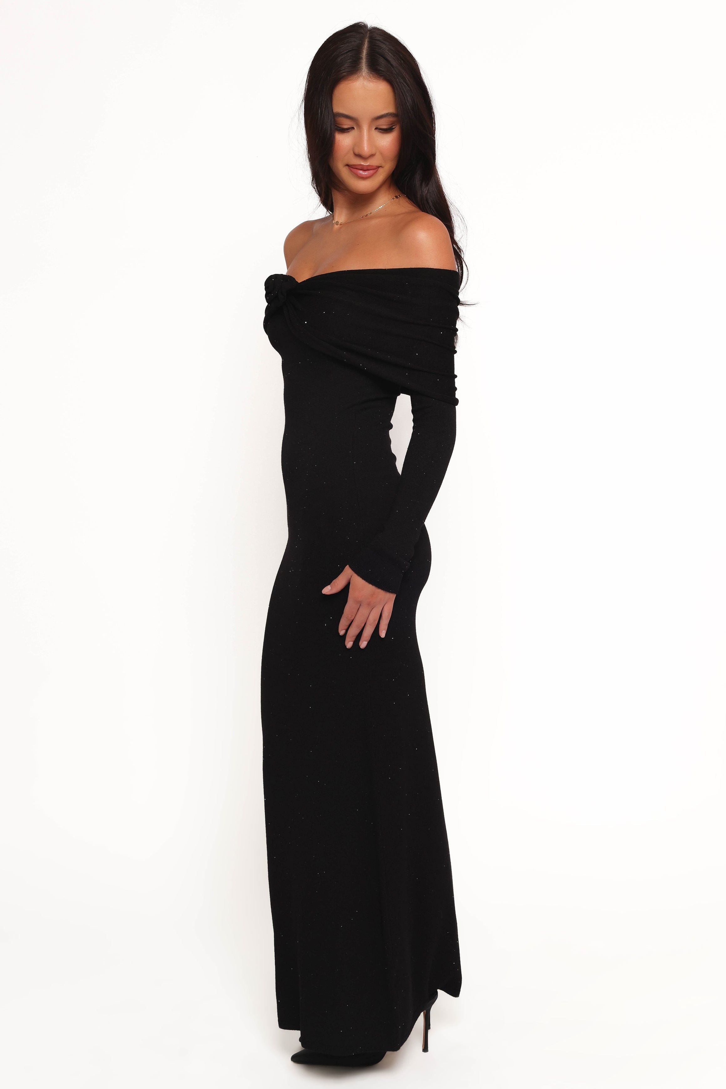 Petal and Pup USA DRESSES Pennie Maxi Dress - Black Sequin Knit