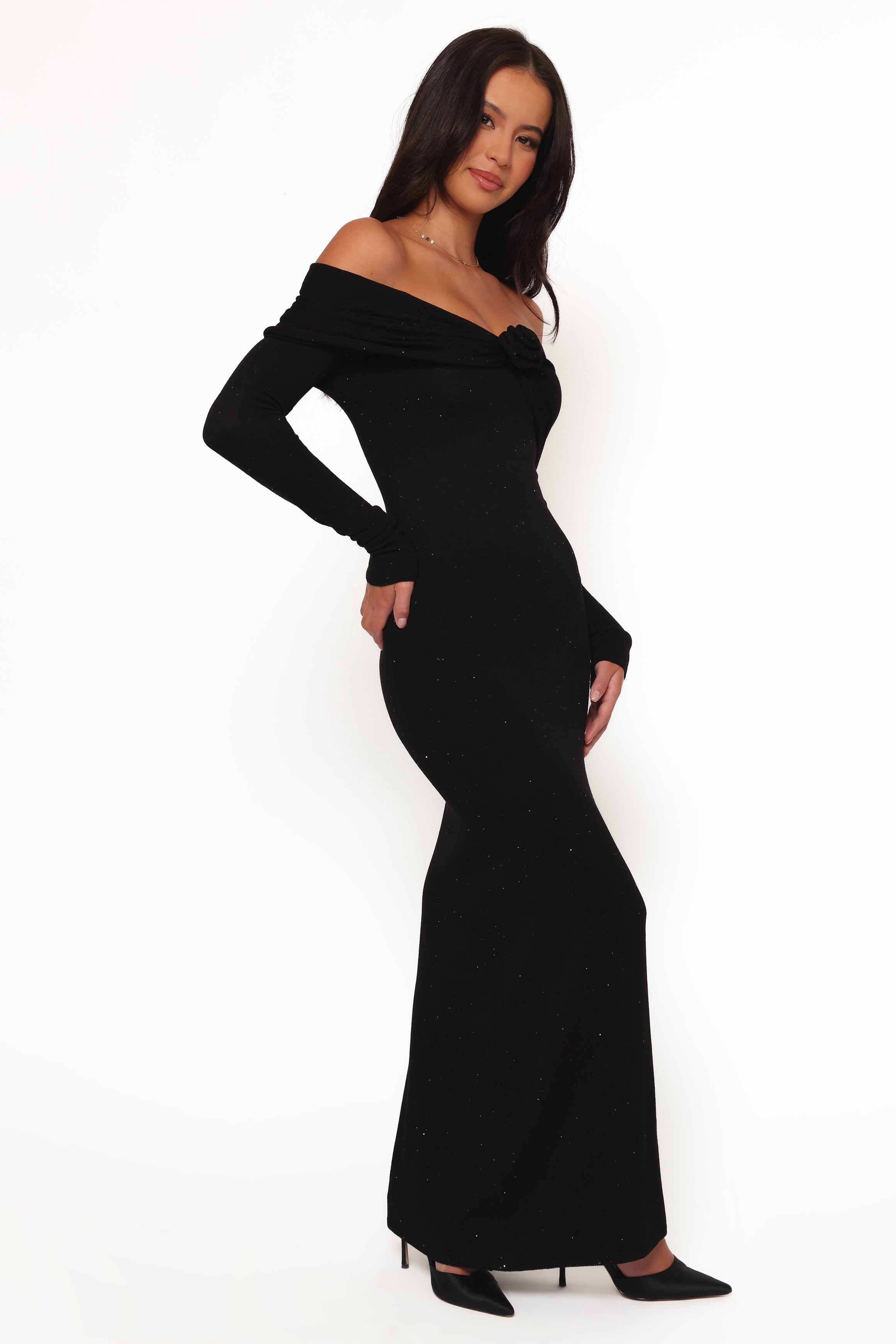 Petal and Pup USA DRESSES Pennie Maxi Dress - Black Sequin Knit