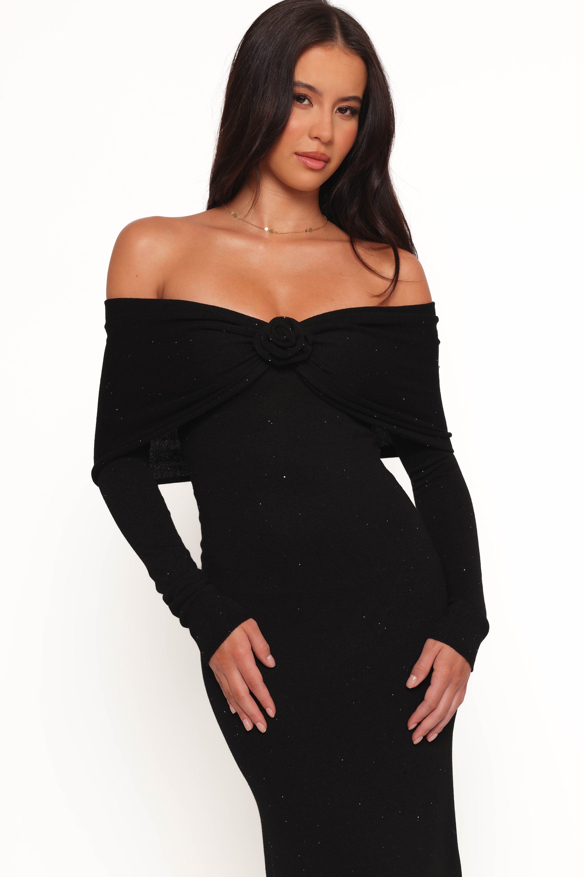 Petal and Pup USA DRESSES Pennie Maxi Dress - Black Sequin Knit