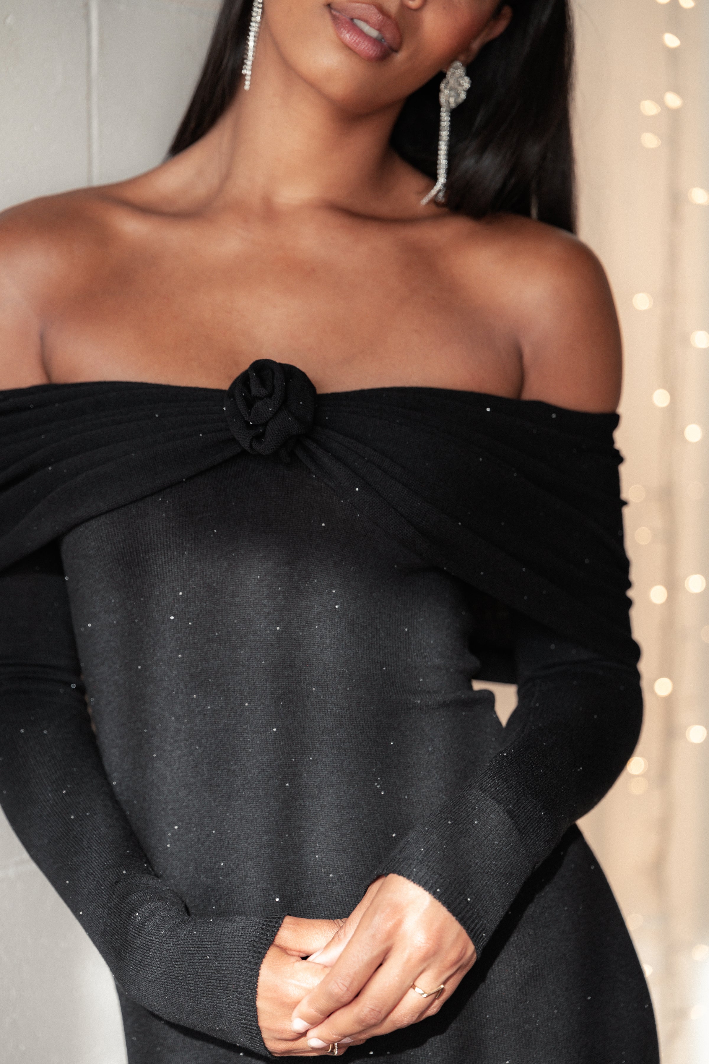 Petal and Pup USA DRESSES Pennie Maxi Dress - Black Sequin Knit