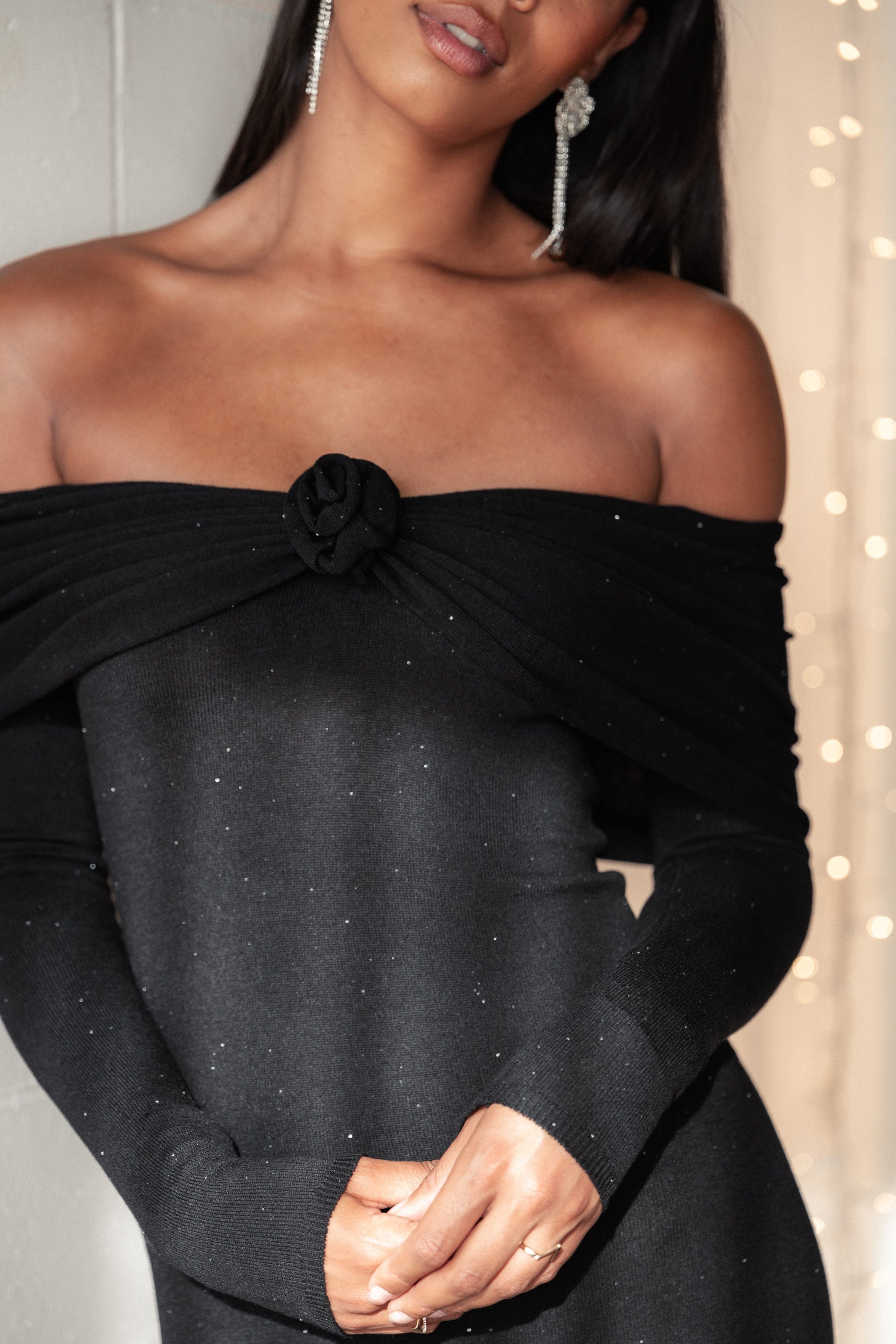 Petal and Pup USA DRESSES Pennie Maxi Dress - Black Sequin Knit