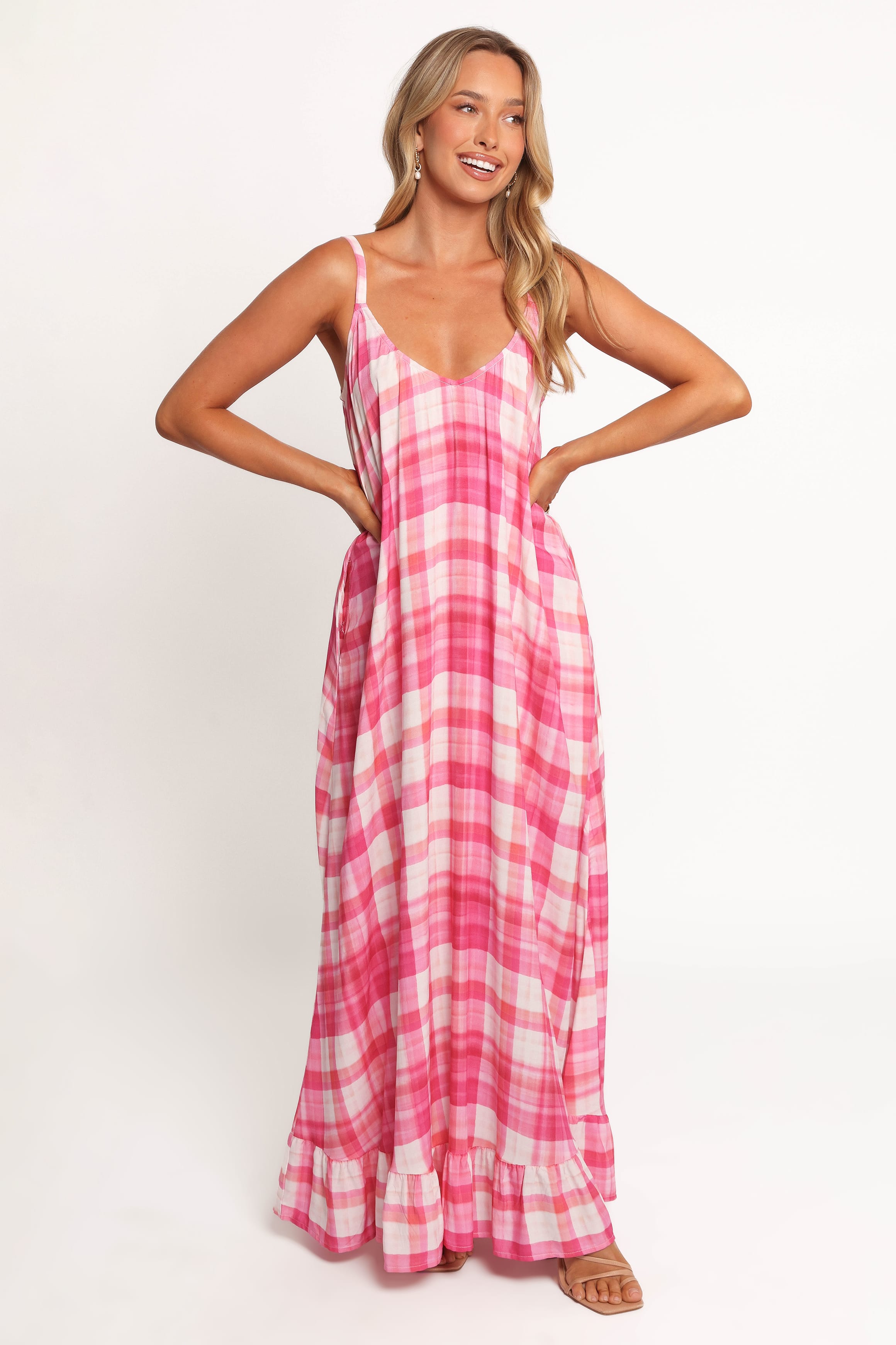 Petal and Pup USA DRESSES Perle Maxi Dress - Pink Check (Hold for Rack)
