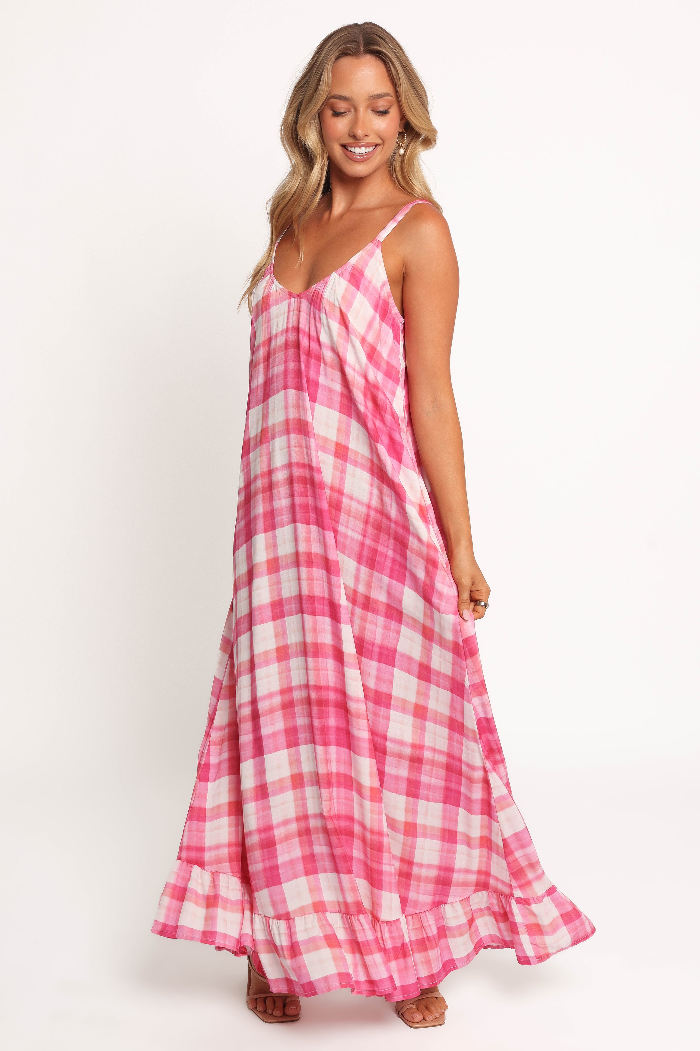 Petal and Pup USA DRESSES Perle Maxi Dress - Pink Check (Hold for Rack)
