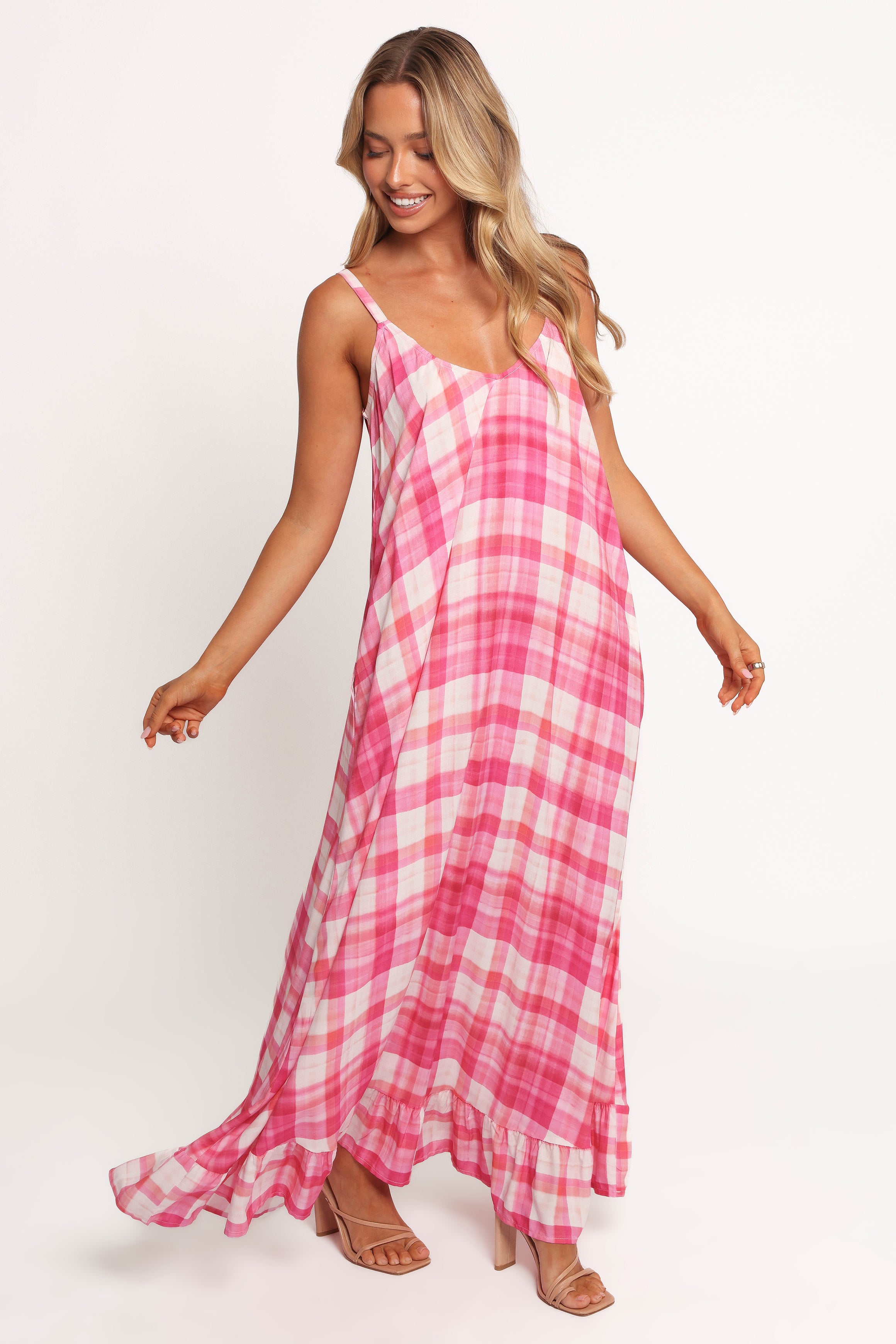 Petal and Pup USA DRESSES Perle Maxi Dress - Pink Check (Hold for Rack)