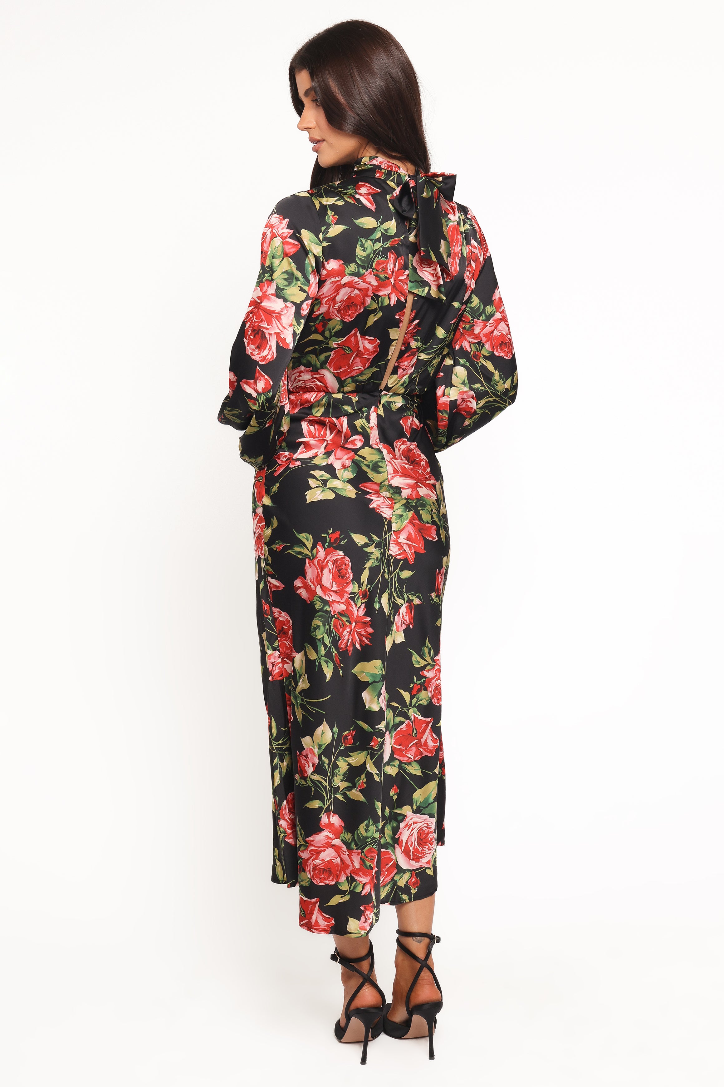 Petal and Pup USA DRESSES Perrie Long Sleeve Midi Dress - Black Floral