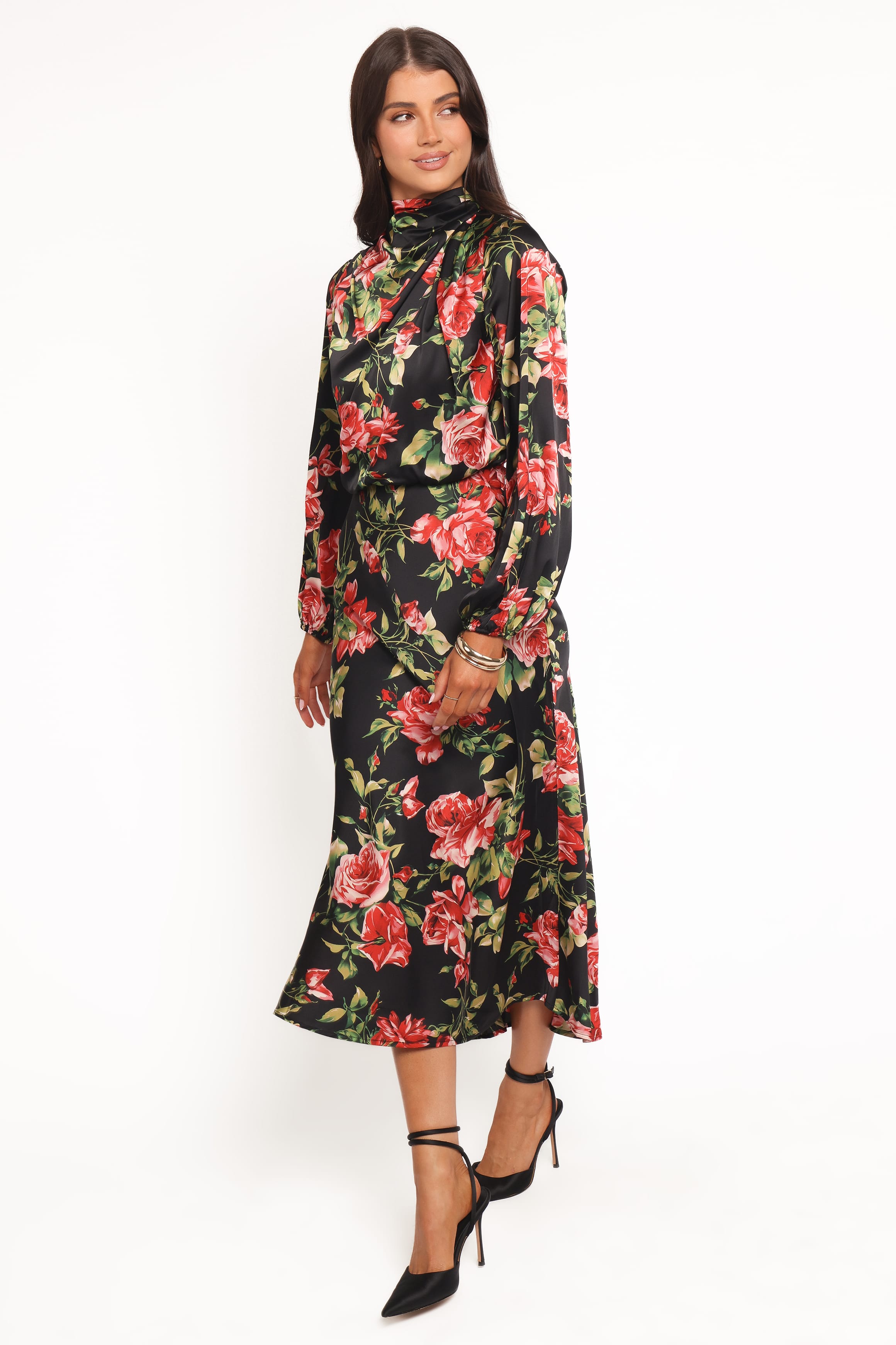 Petal and Pup USA DRESSES Perrie Long Sleeve Midi Dress - Black Floral