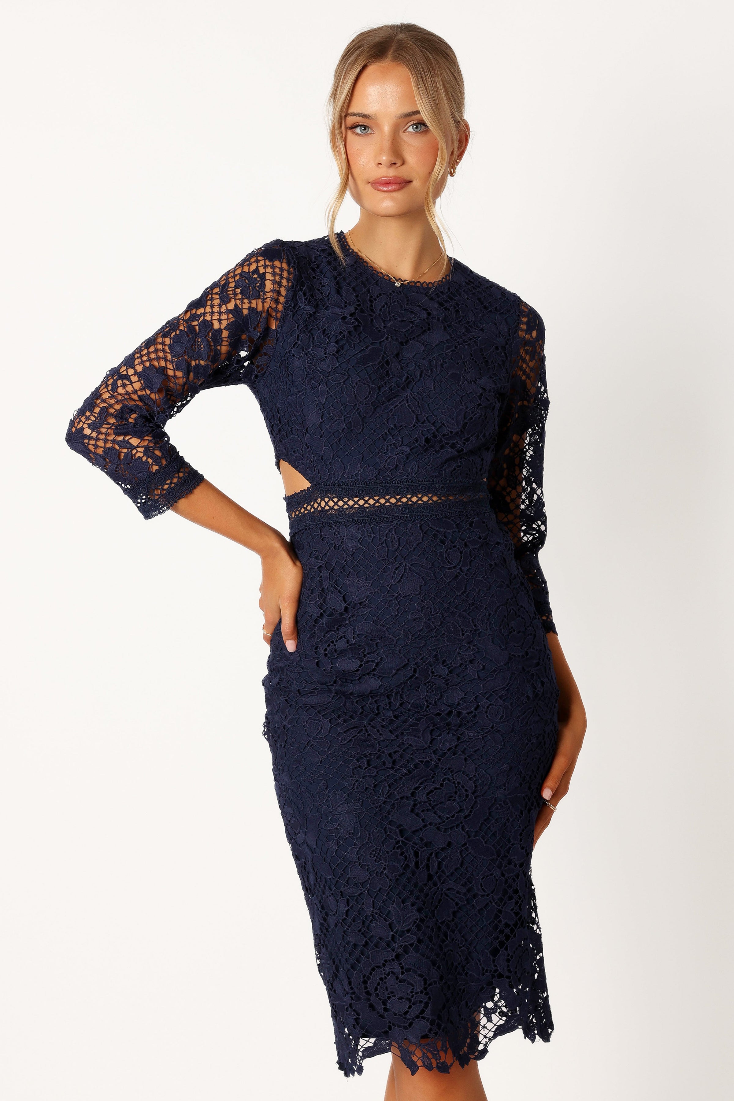 Petal and Pup USA DRESSES Pia Long Sleeve Midi Dress - Navy