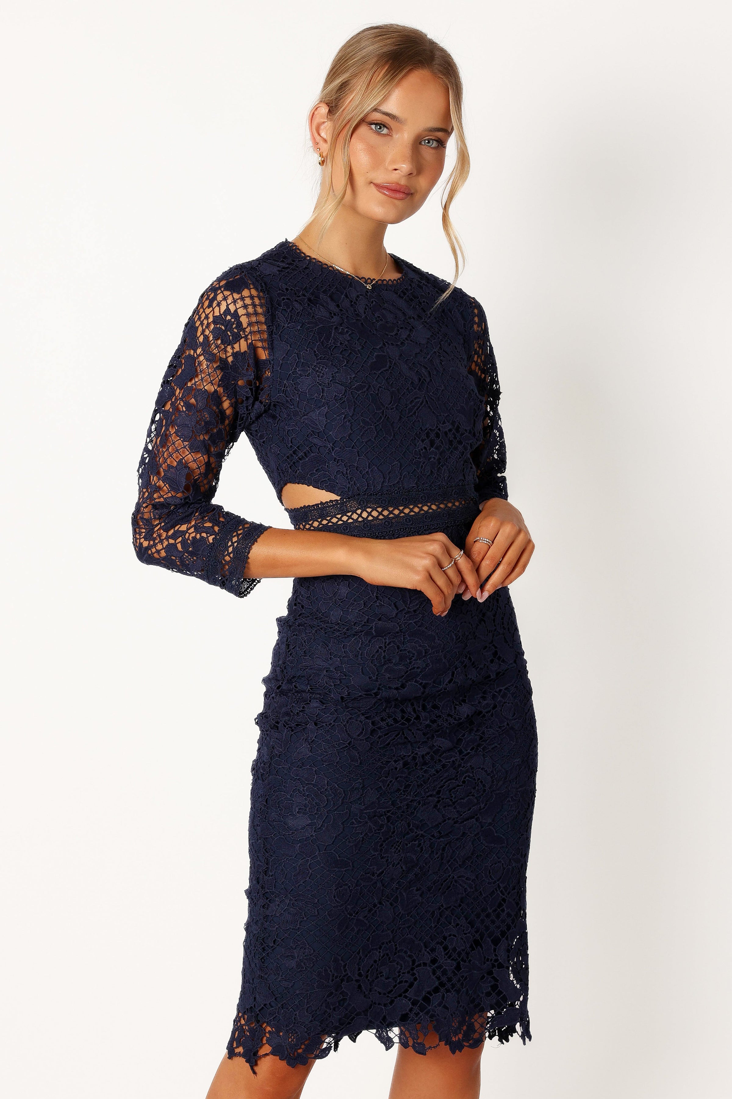 Petal and Pup USA DRESSES Pia Long Sleeve Midi Dress - Navy
