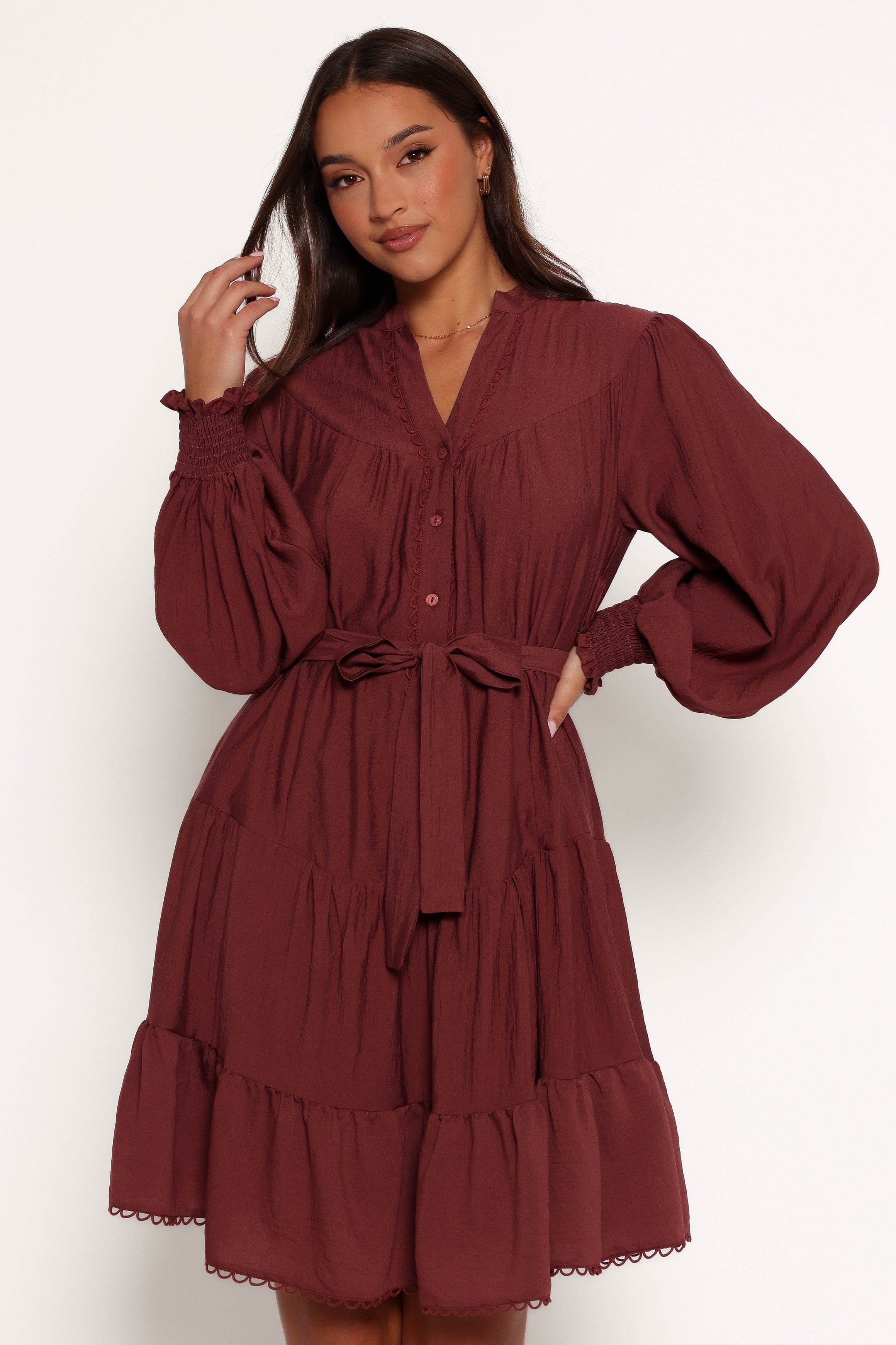 Petal and Pup USA DRESSES Pierce Long Sleeve Mini Dress - Dark Wine