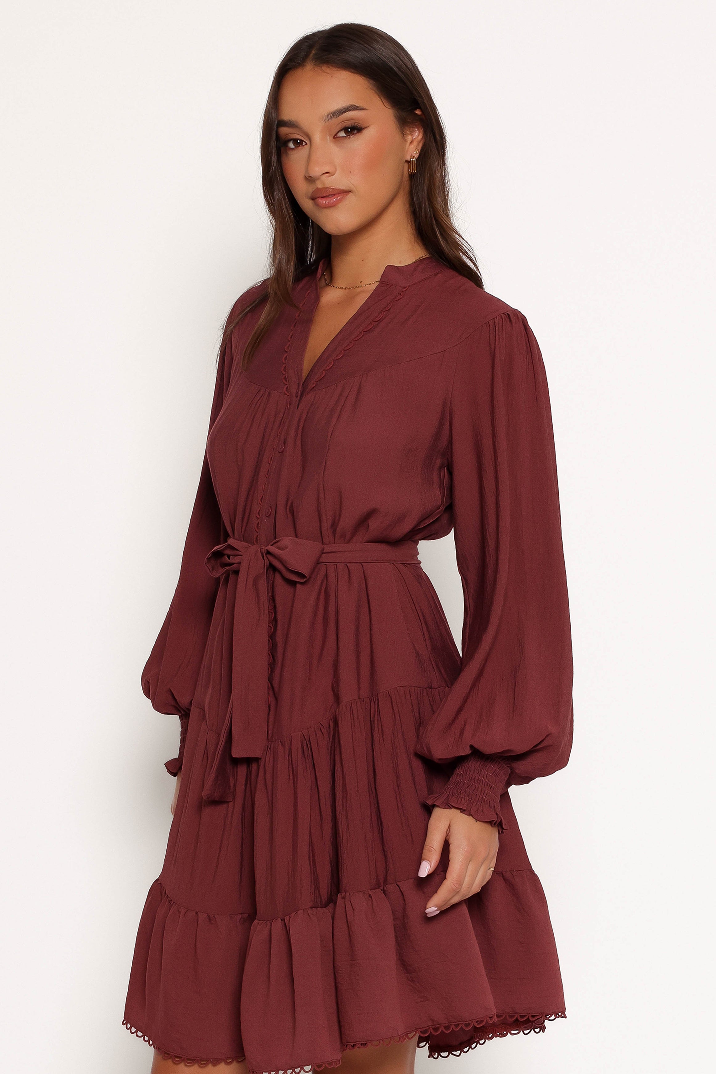 Petal and Pup USA DRESSES Pierce Long Sleeve Mini Dress - Dark Wine