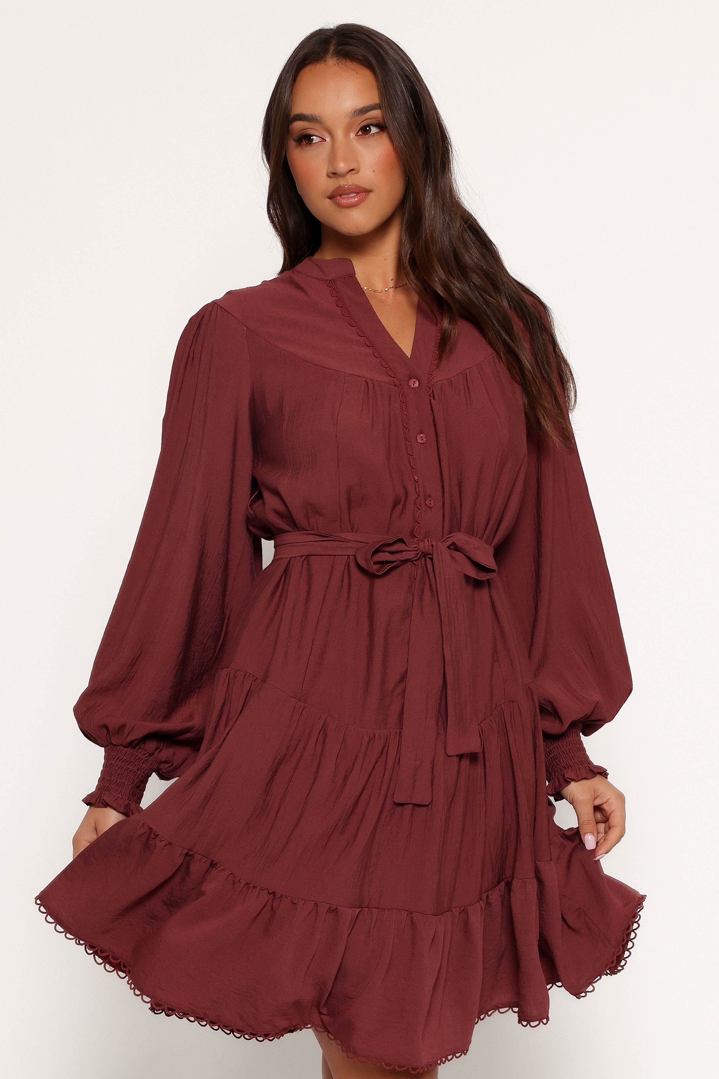 Petal and Pup USA DRESSES Pierce Long Sleeve Mini Dress - Dark Wine