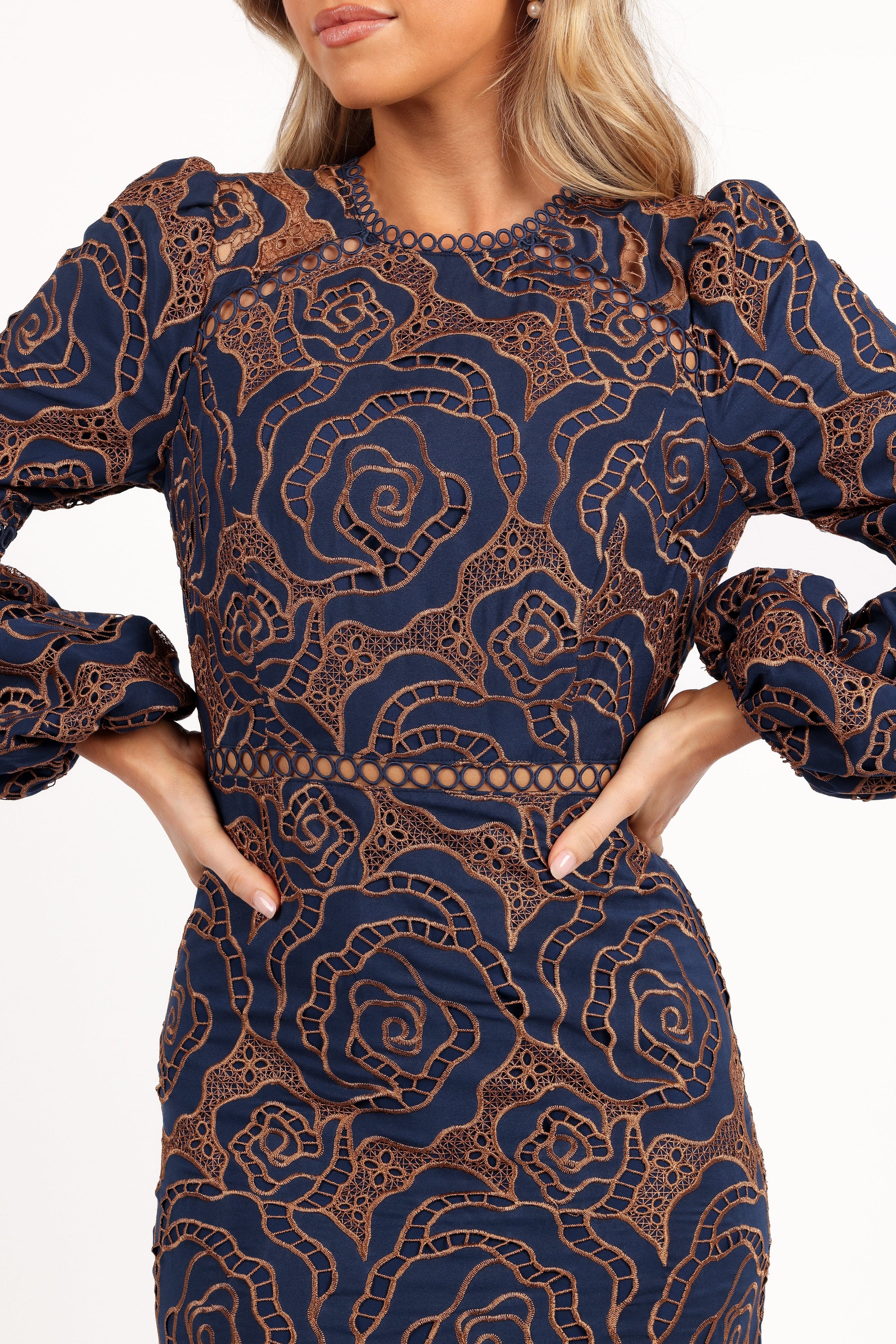 Petal and Pup USA DRESSES Pierre Long Sleeve Lace Maxi Dress - Navy