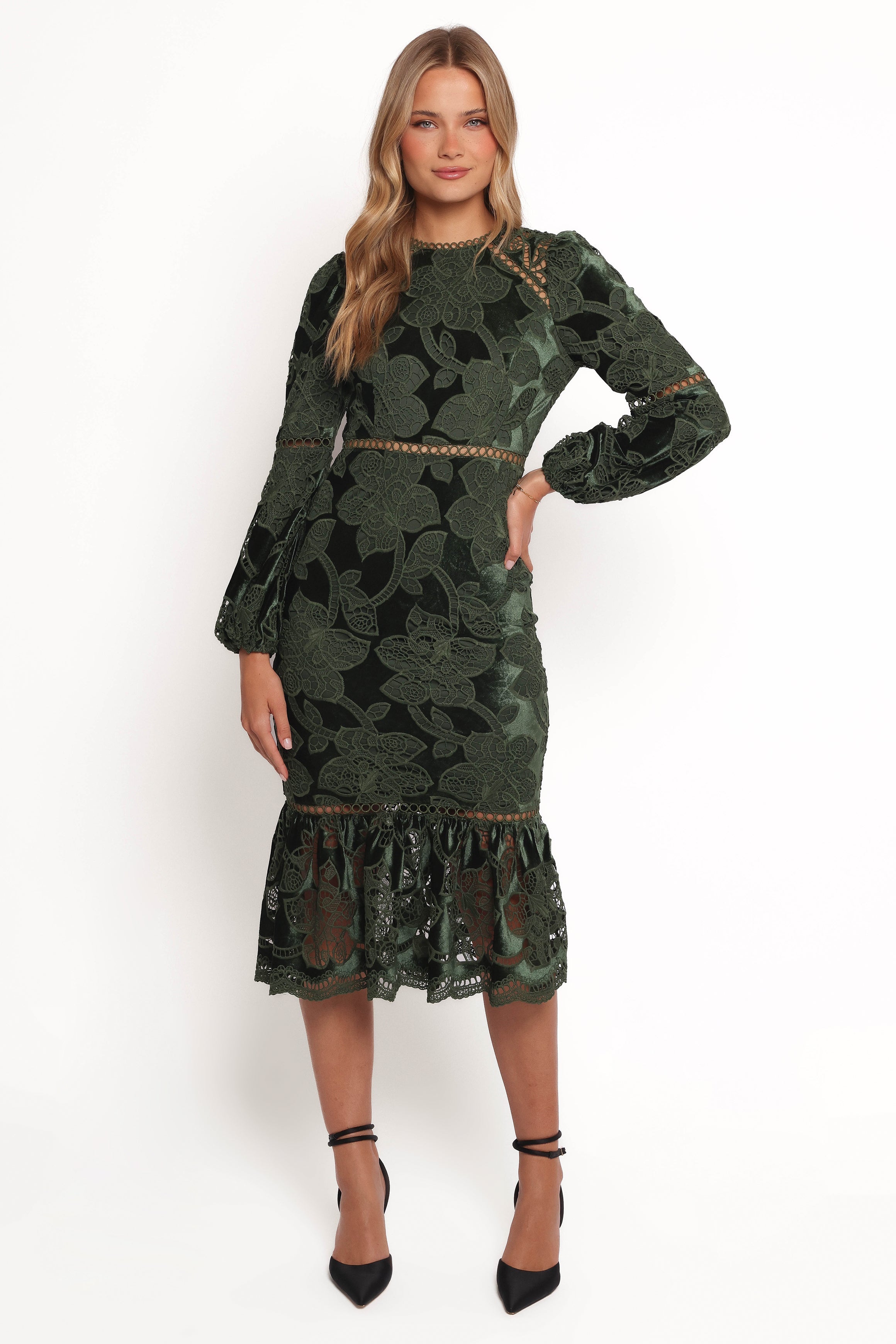 Petal and Pup USA DRESSES Pierre Long Sleeve Maxi Dress - Deep Velvet Green