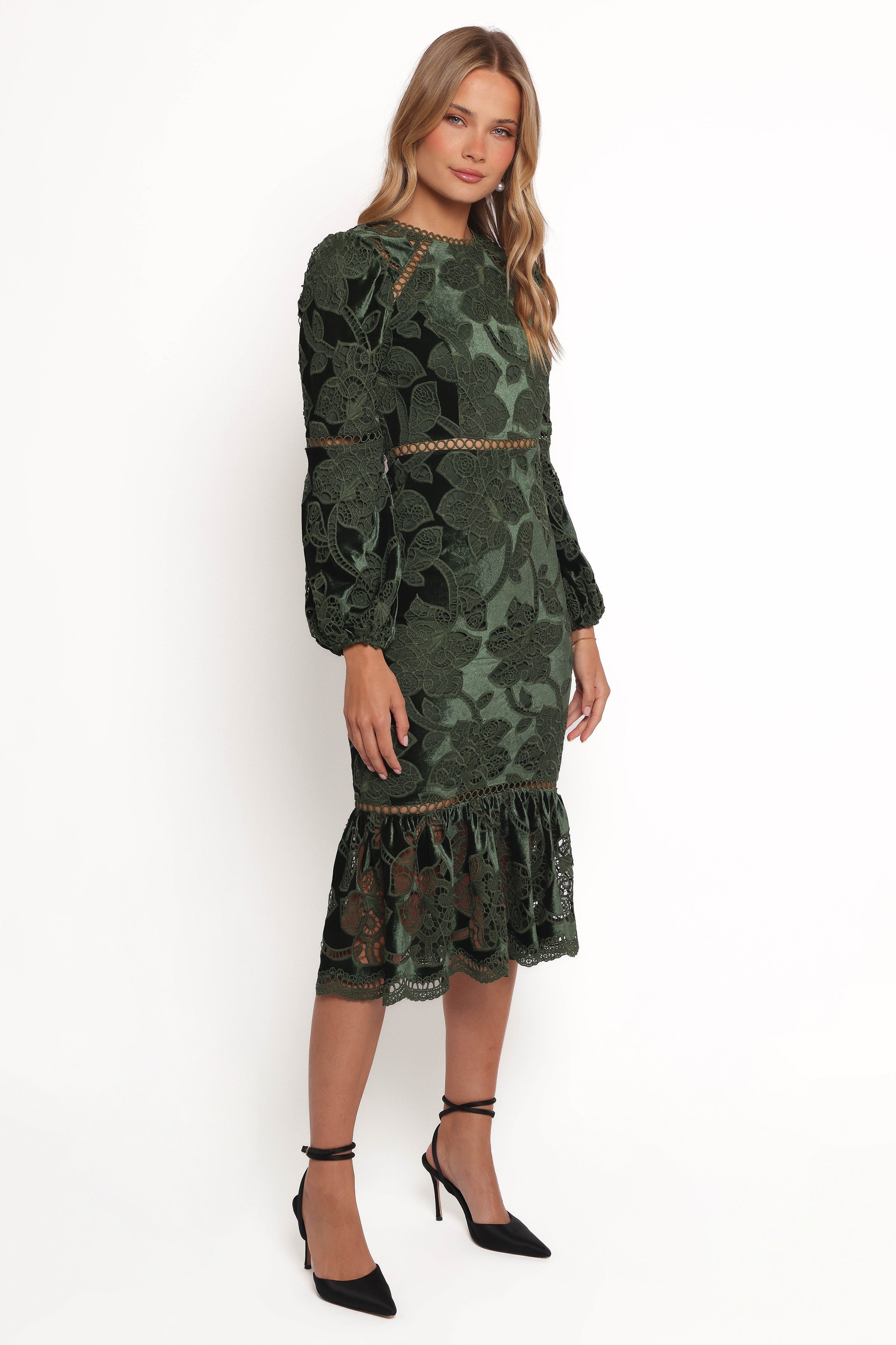 Petal and Pup USA DRESSES Pierre Long Sleeve Maxi Dress - Deep Velvet Green