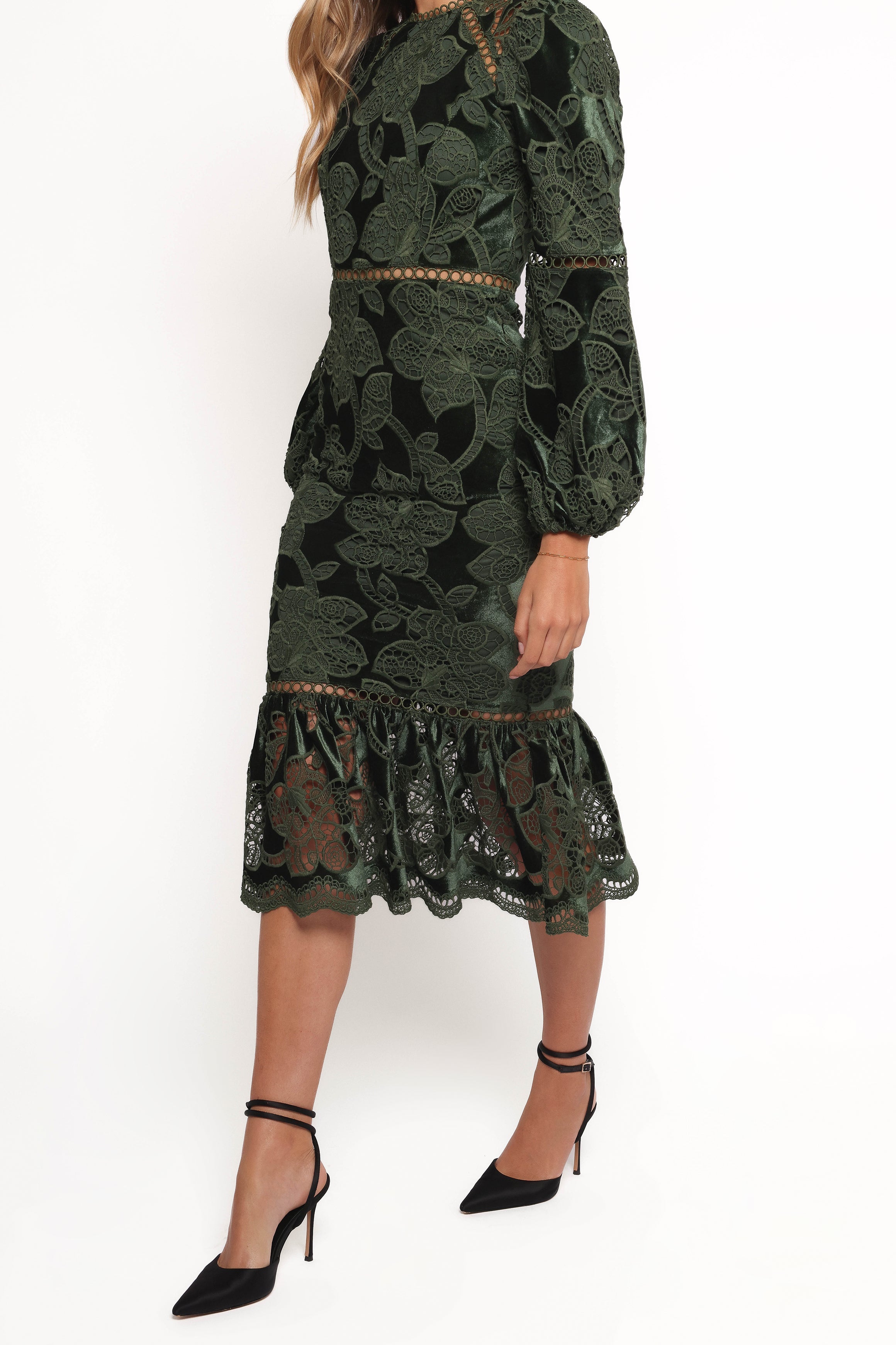 Petal and Pup USA DRESSES Pierre Long Sleeve Maxi Dress - Deep Velvet Green