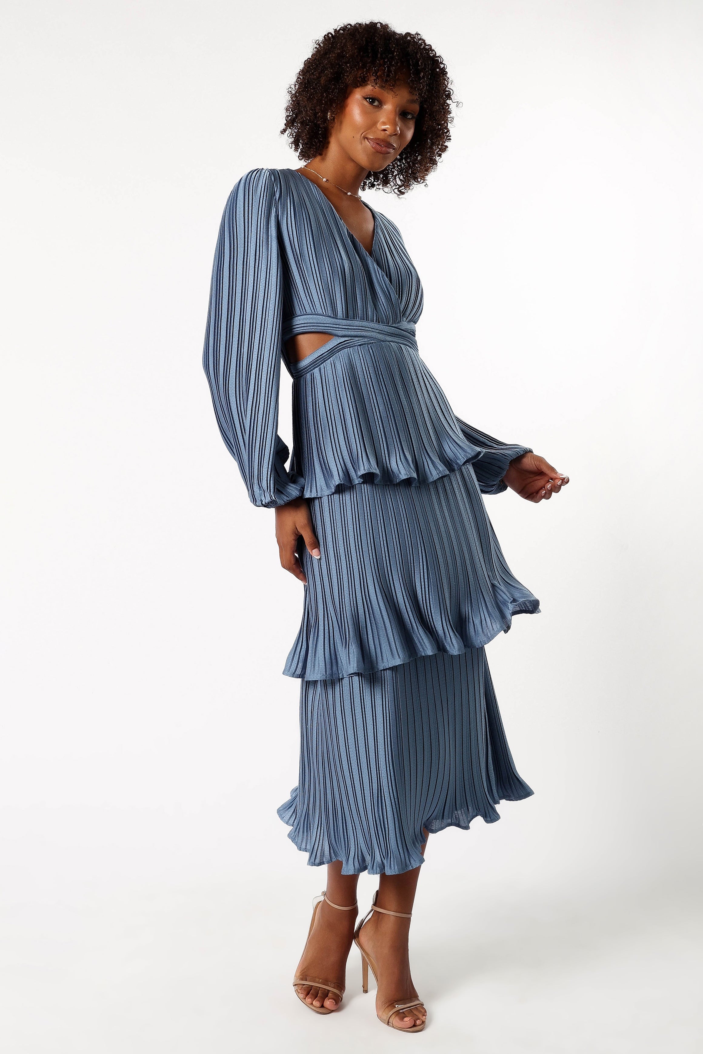 Petal and Pup USA DRESSES Pippa Long Sleeve Midi Dress - Blue