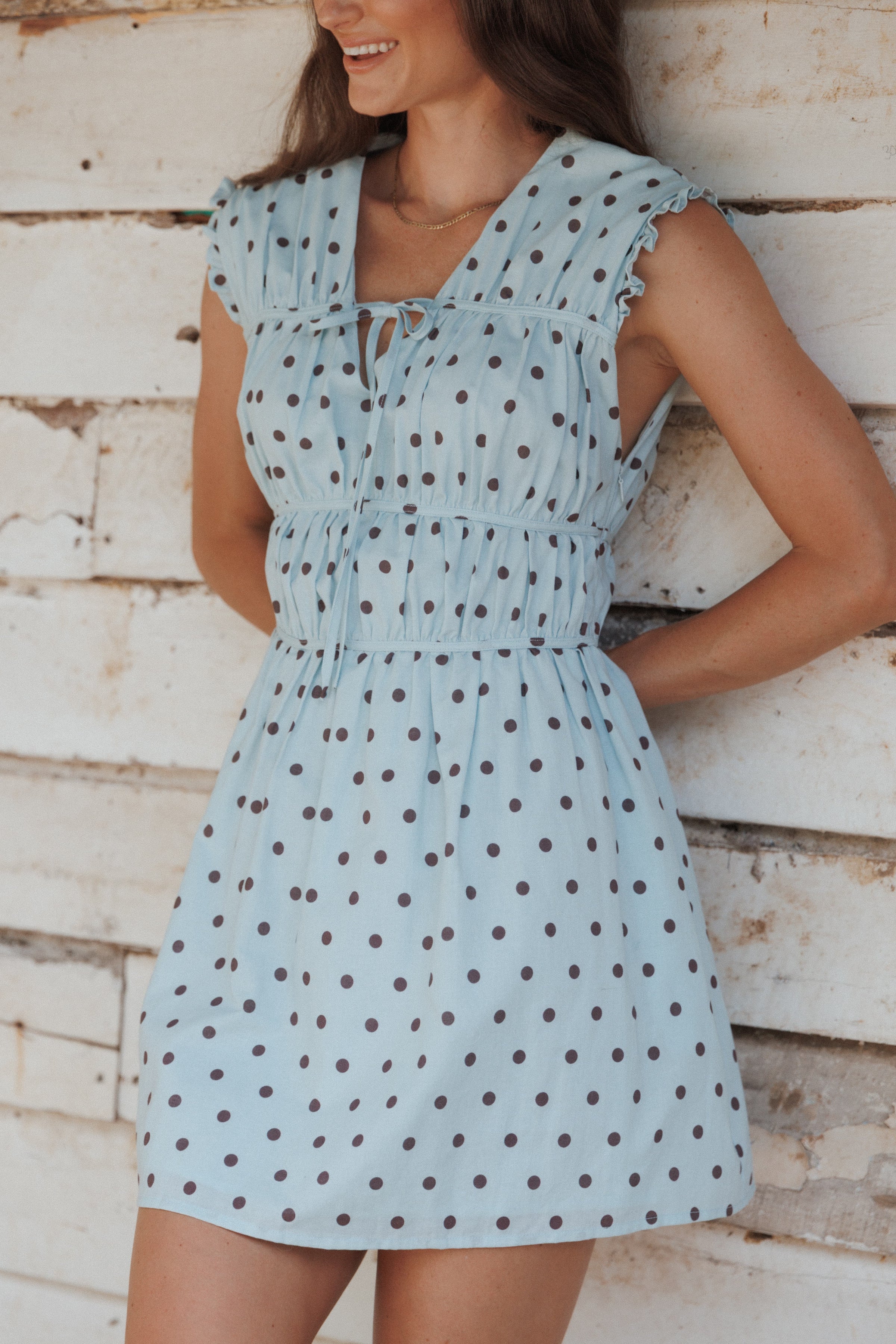 Petal and Pup USA DRESSES Pipper Mini Dress - Blue Polka Dot