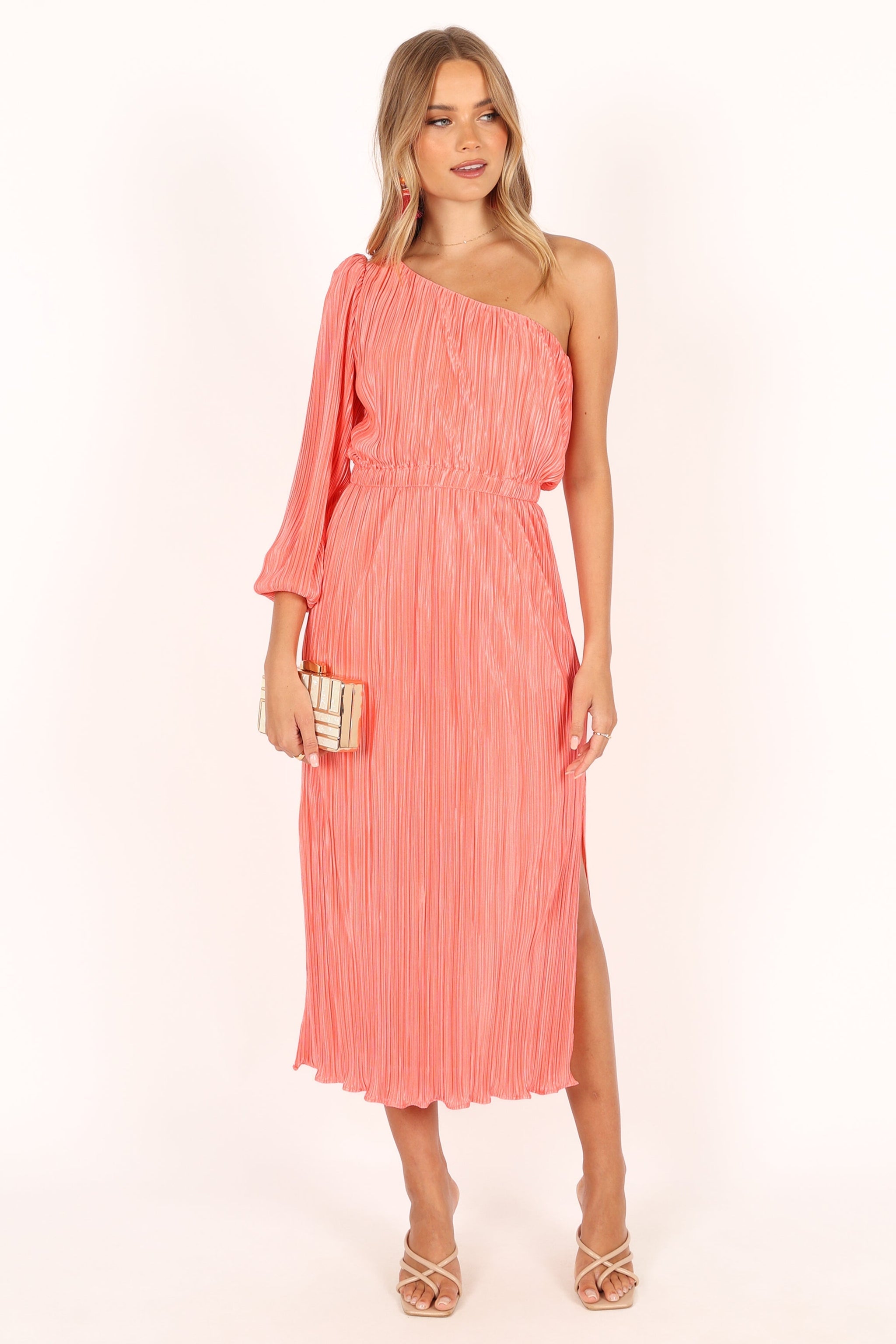 Pontee One Shoulder Pleated Midi Dress