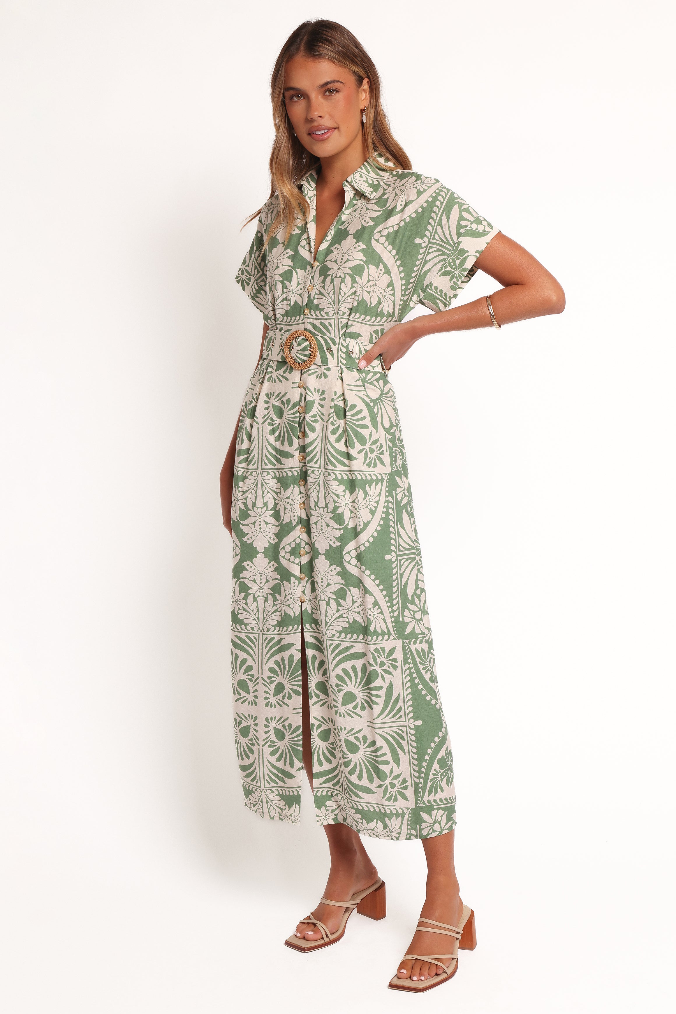 Petal and Pup USA DRESSES Preston Midi Dress - Green Floral