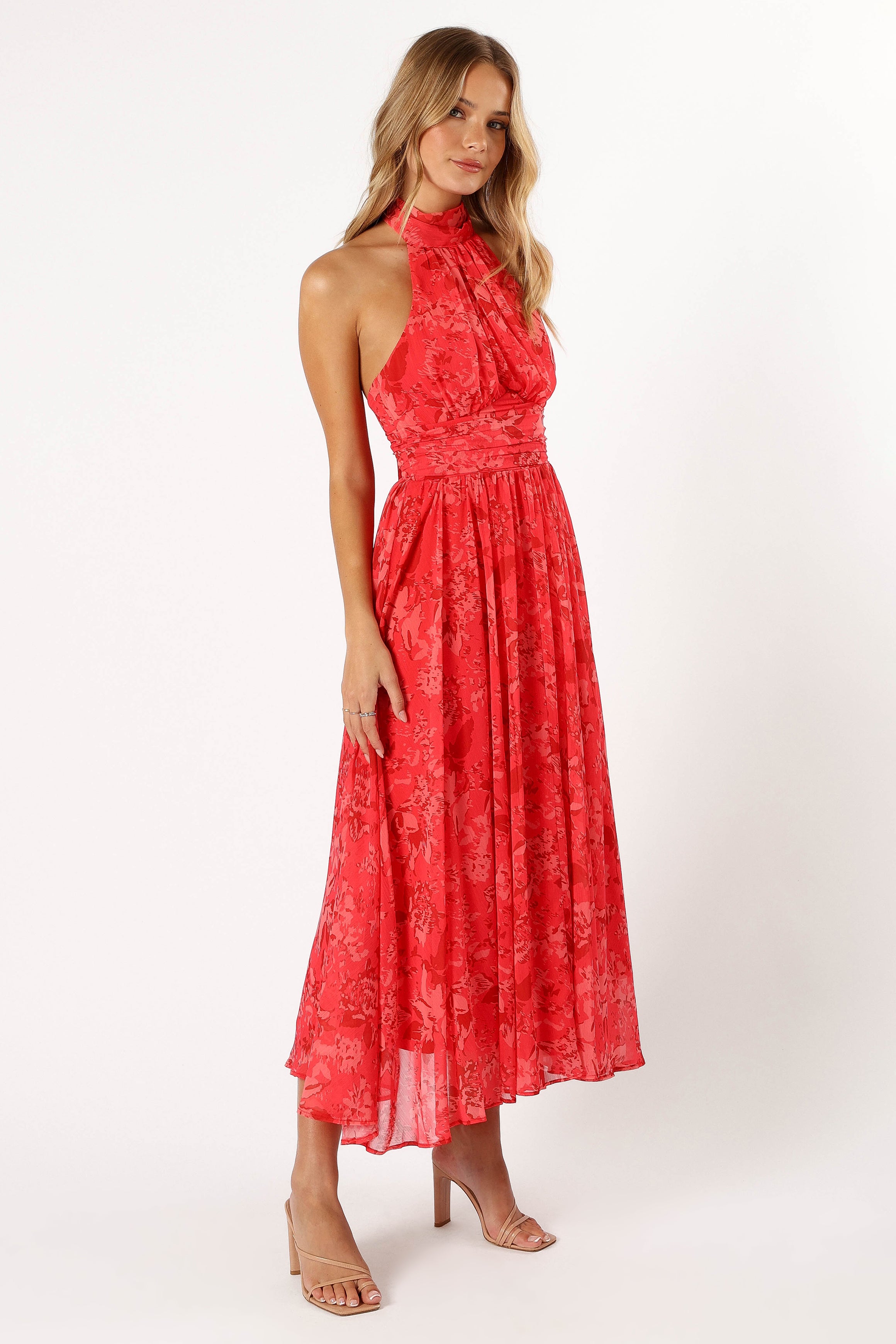 Petal and Pup USA DRESSES Primrose Halterneck Maxi Dress - Red Floral