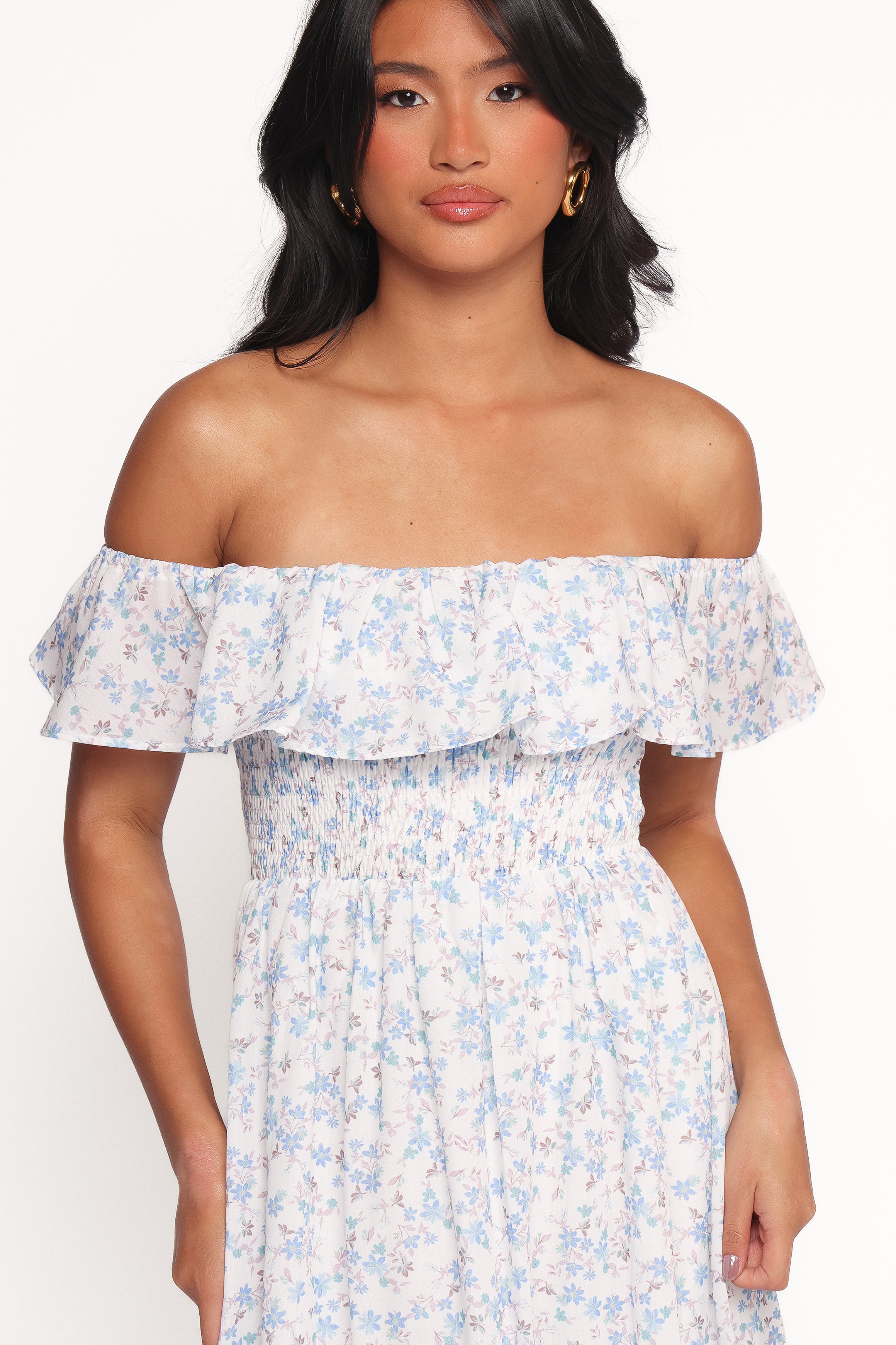 Petal and Pup USA DRESSES Priscilla Strapless Midi Dress - Blue Floral