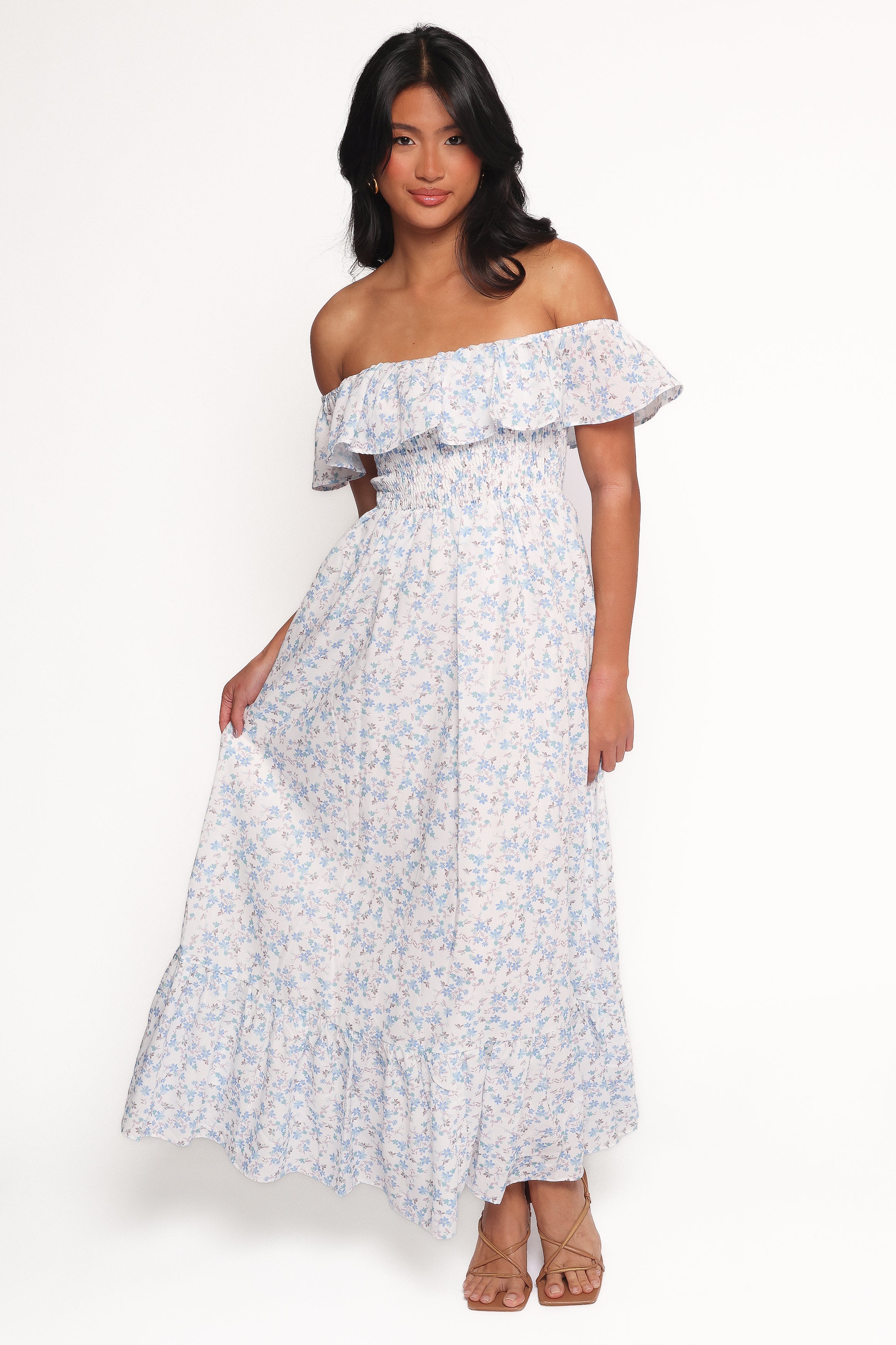 Petal and Pup USA DRESSES Priscilla Strapless Midi Dress - Blue Floral