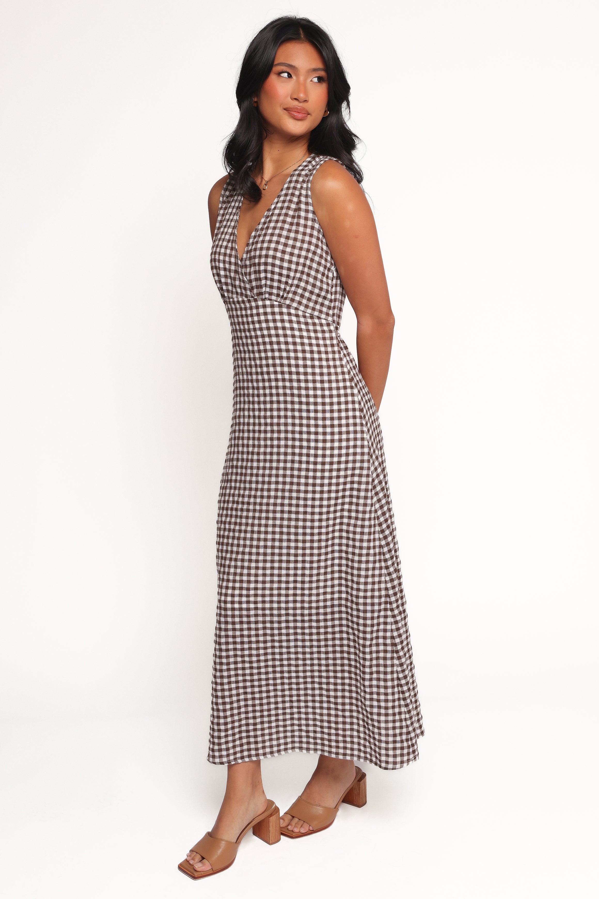Petal and Pup USA DRESSES Queenie Midi Dress - Brown Gingham