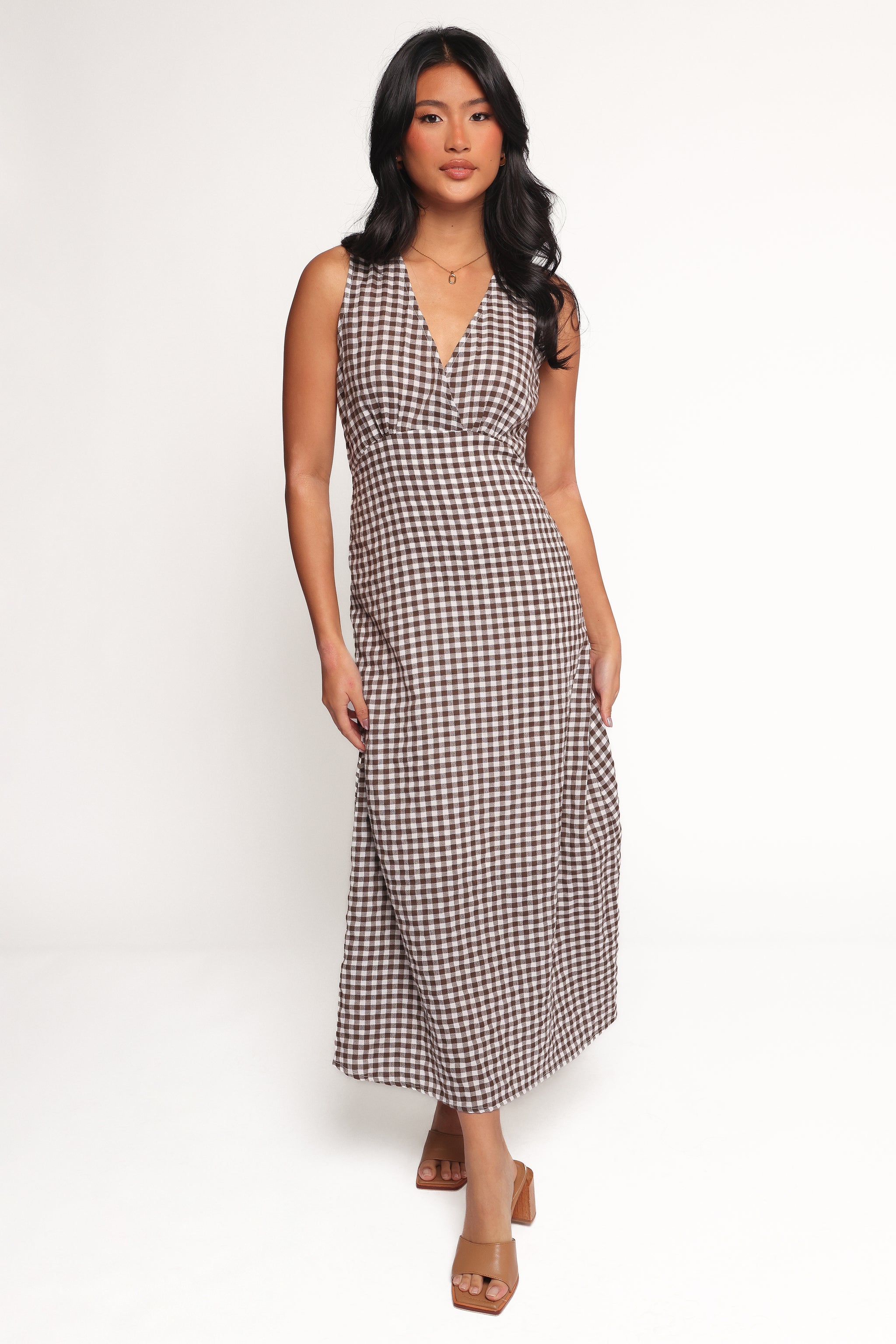 Petal and Pup Women's Queenie Midi Dress - Brown Gingham 0 Petal and Pup Women's Queenie Midi Dress - Brown Gingham 0