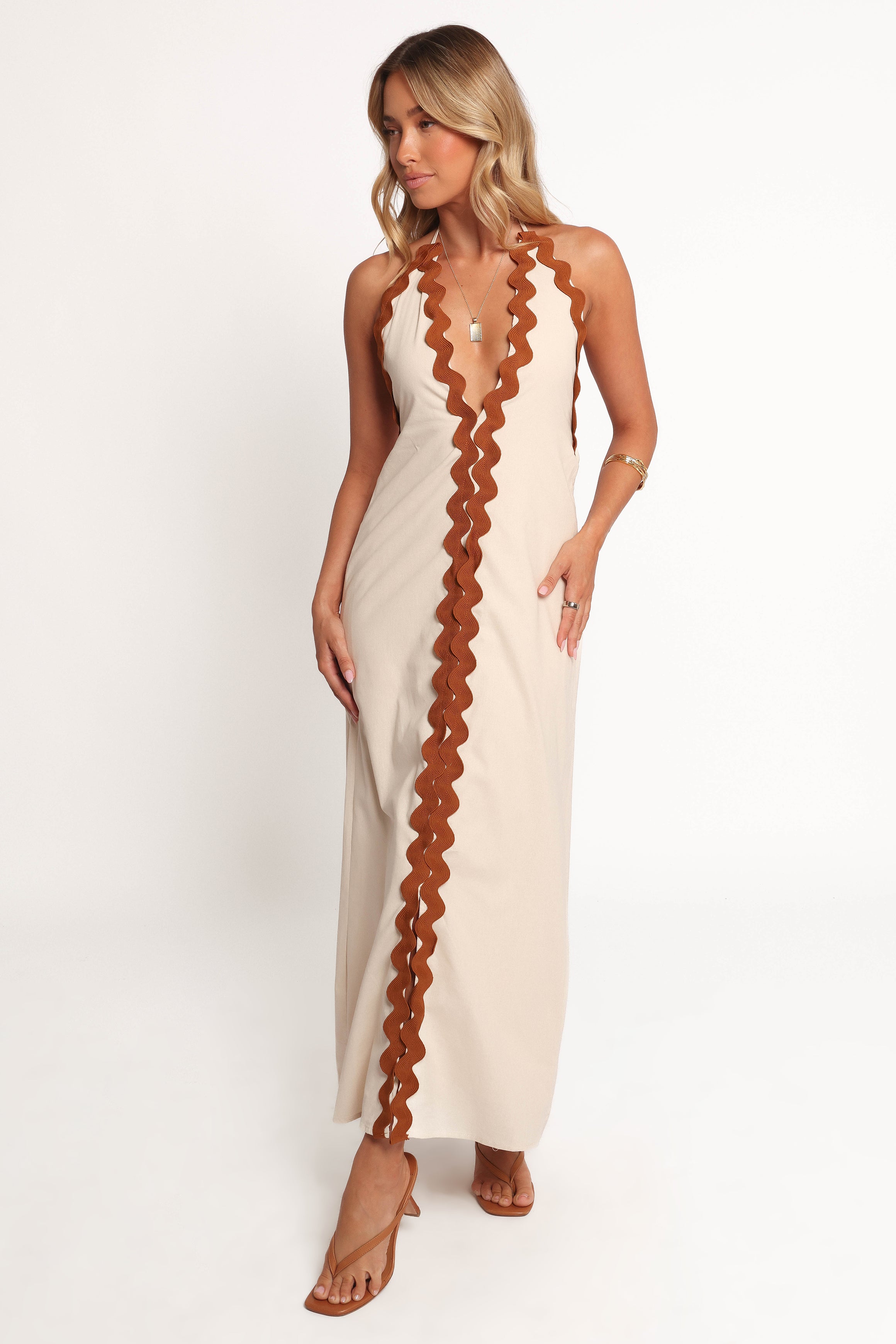Petal and Pup USA DRESSES Quinley Maxi Dress - Brown/Cream